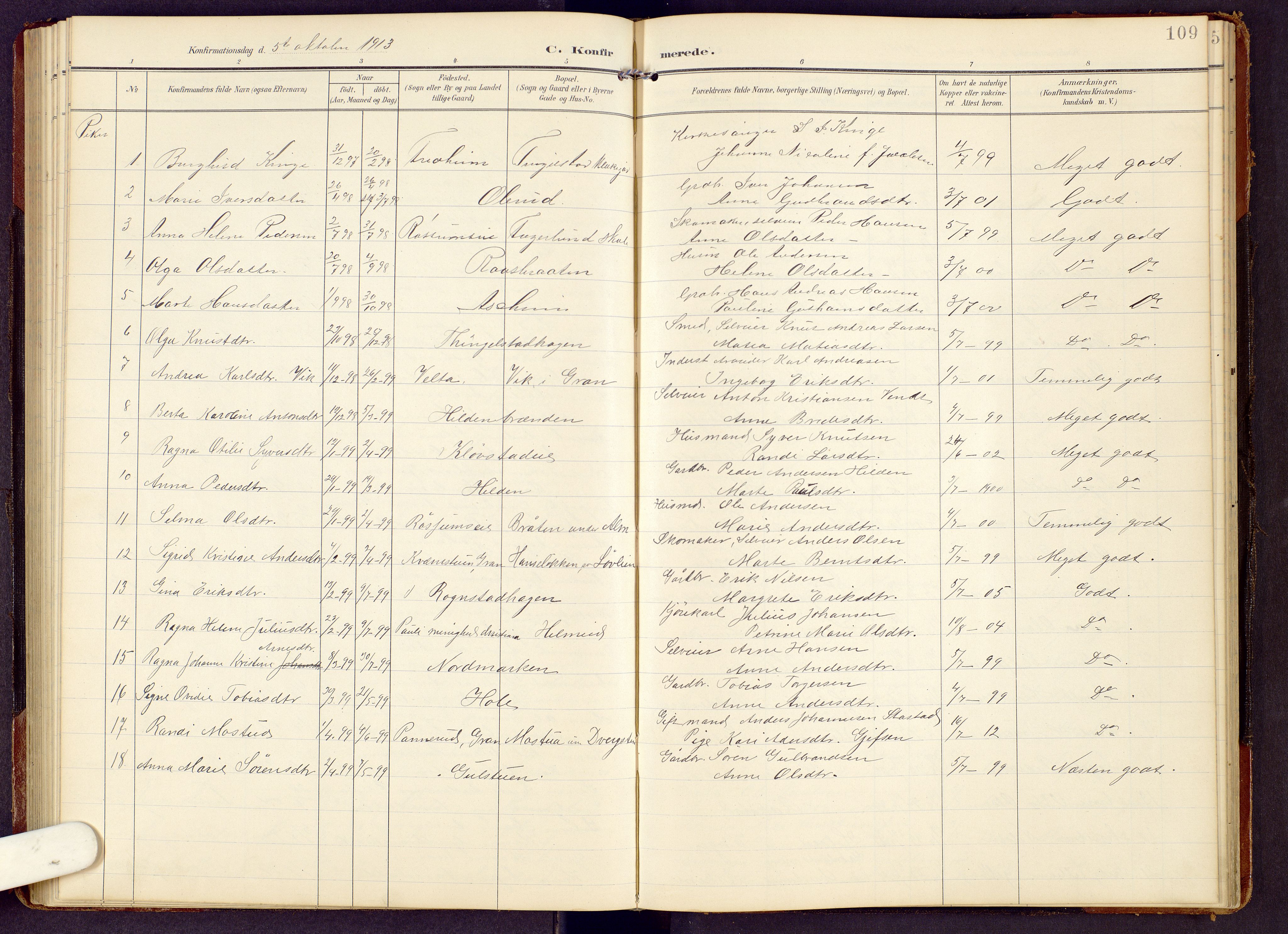 Brandbu prestekontor, AV/SAH-PREST-114/H/Ha/Hab/L0009: Klokkerbok nr. 9, 1903-1916, s. 109