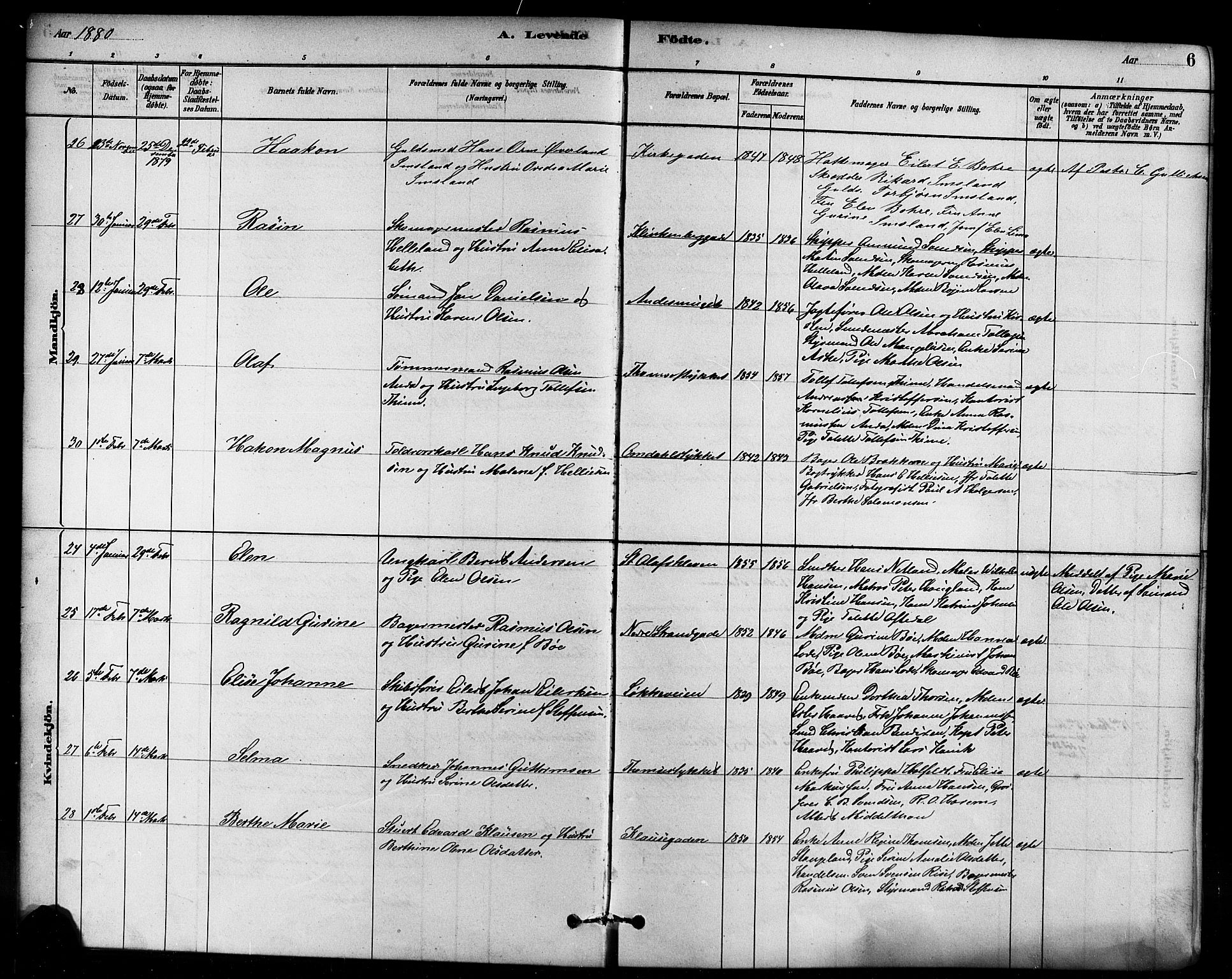 Domkirken sokneprestkontor, AV/SAST-A-101812/001/30/30BB/L0015: Klokkerbok nr. B 15, 1880-1891, s. 6