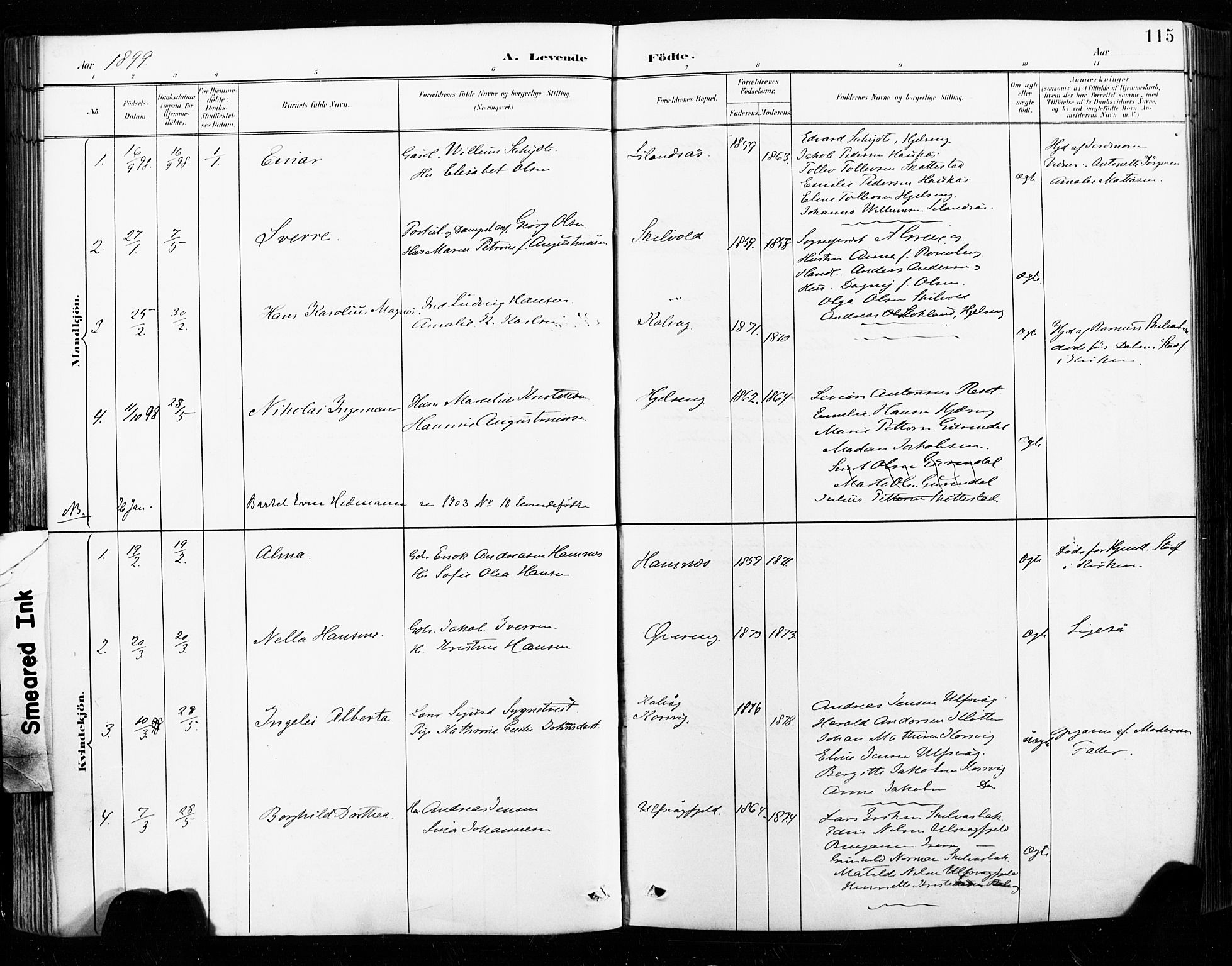 Ministerialprotokoller, klokkerbøker og fødselsregistre - Nordland, SAT/A-1459/859/L0847: Ministerialbok nr. 859A07, 1890-1899, s. 115