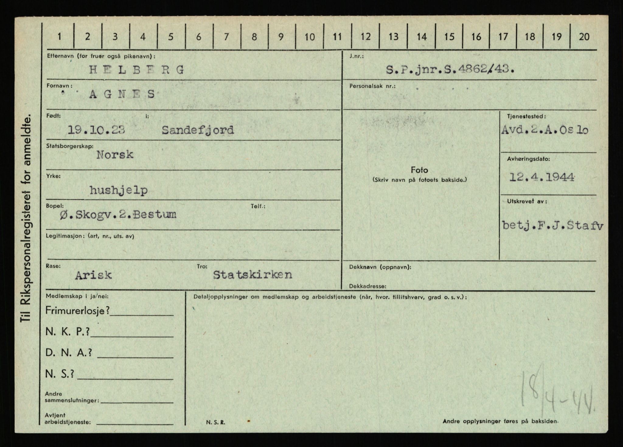 Statspolitiet - Hovedkontoret / Osloavdelingen, AV/RA-S-1329/C/Ca/L0006: Hanche - Hokstvedt, 1943-1945, s. 3198