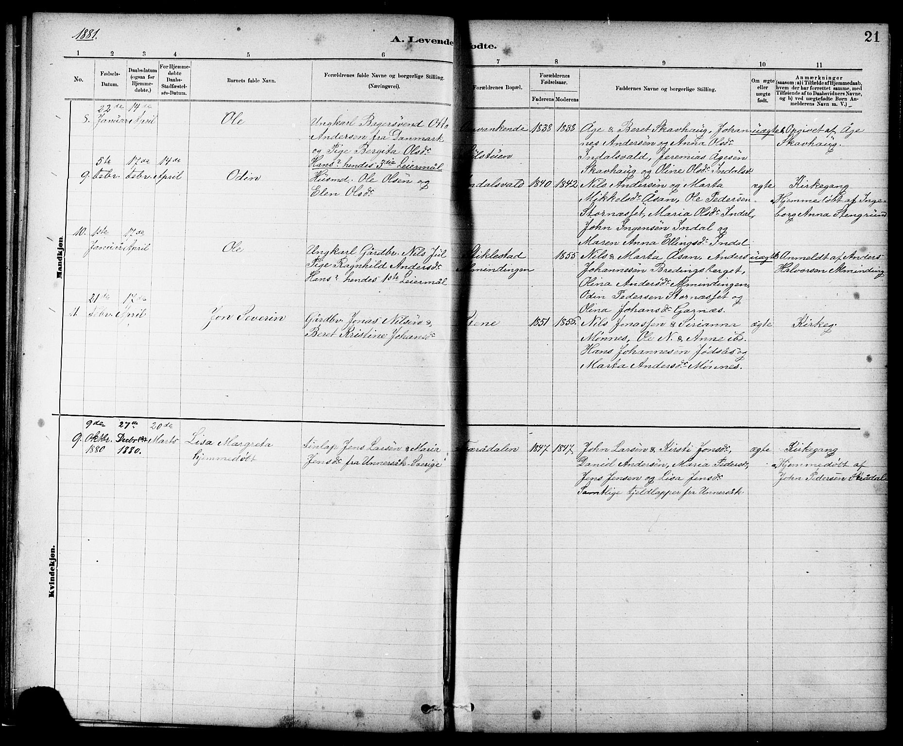 Ministerialprotokoller, klokkerbøker og fødselsregistre - Nord-Trøndelag, AV/SAT-A-1458/724/L0267: Klokkerbok nr. 724C03, 1879-1898, s. 21