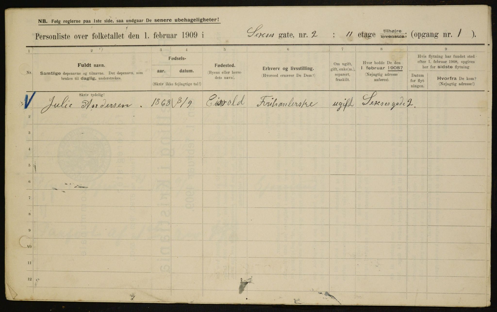 OBA, Kommunal folketelling 1.2.1909 for Kristiania kjøpstad, 1909, s. 85904