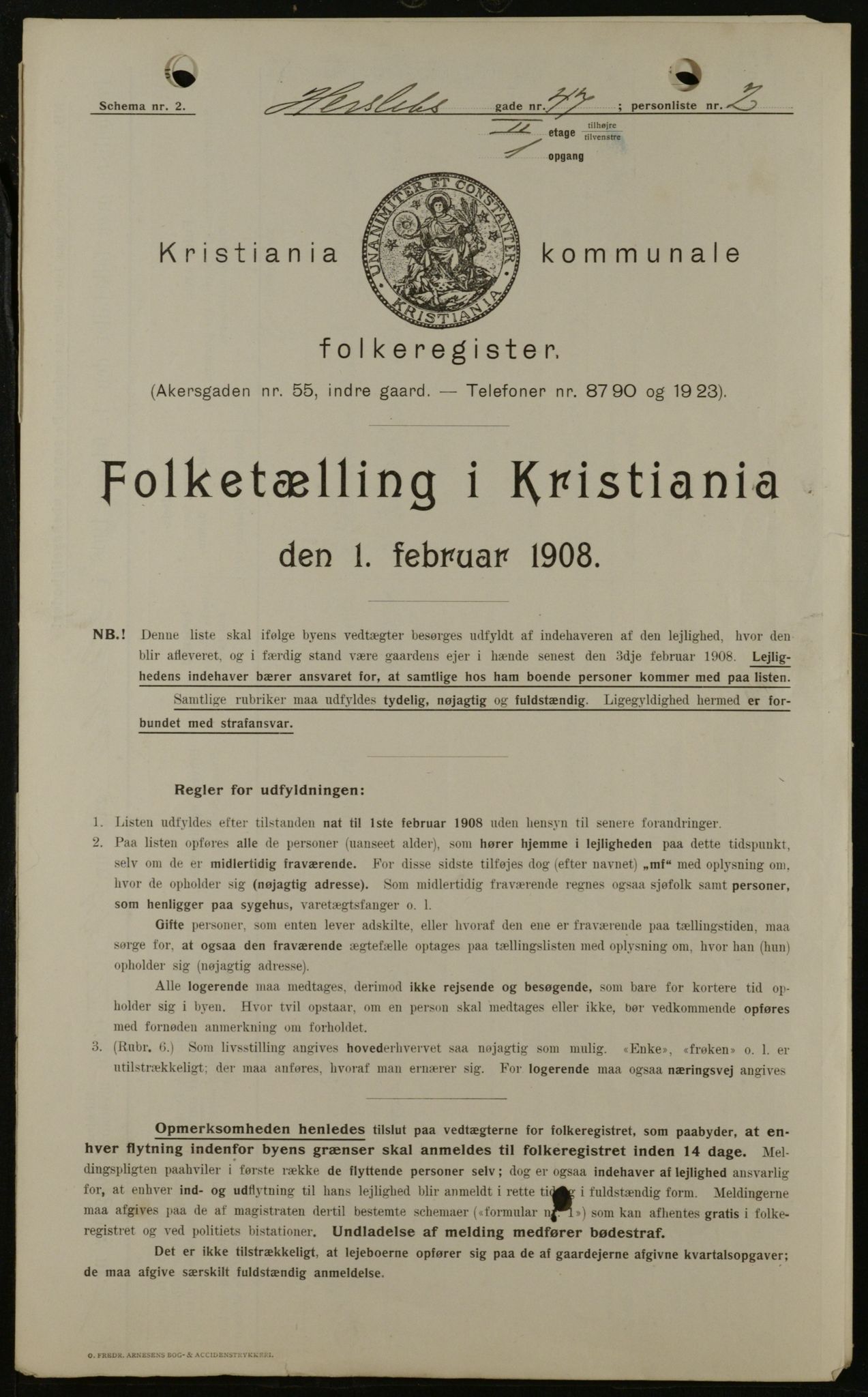 OBA, Kommunal folketelling 1.2.1908 for Kristiania kjøpstad, 1908, s. 35843