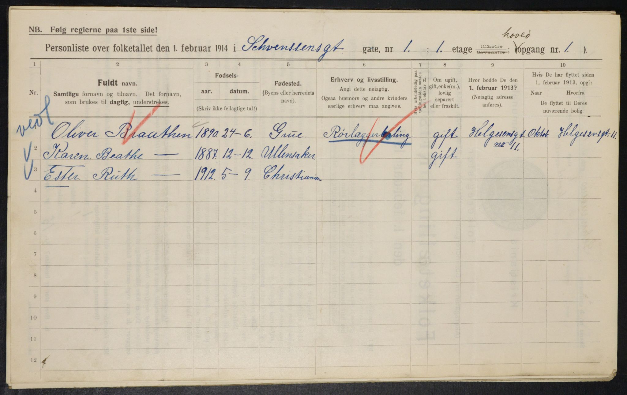 OBA, Kommunal folketelling 1.2.1914 for Kristiania, 1914, s. 92500