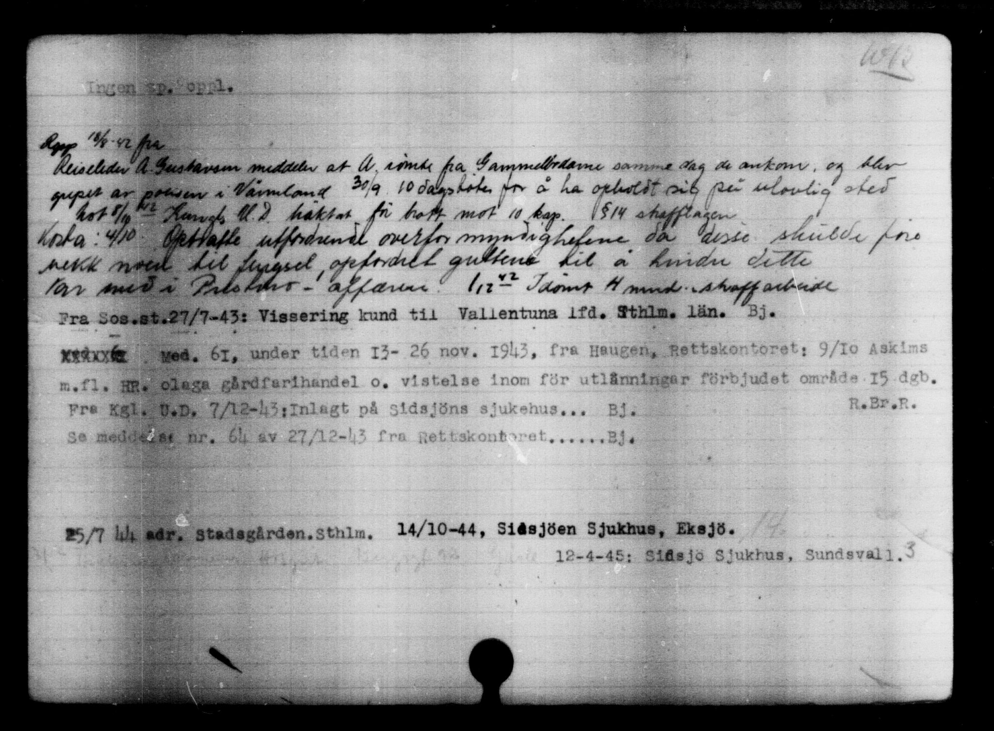 Utenriksstasjonene, Legasjonen i Stockholm, Flyktningkontoret, AV/RA-S-6753/V/Va/L0004: Kjesäterkartoteket, flyktninger med registreringsnr. 3496-6610, 1940-1945, s. 2821