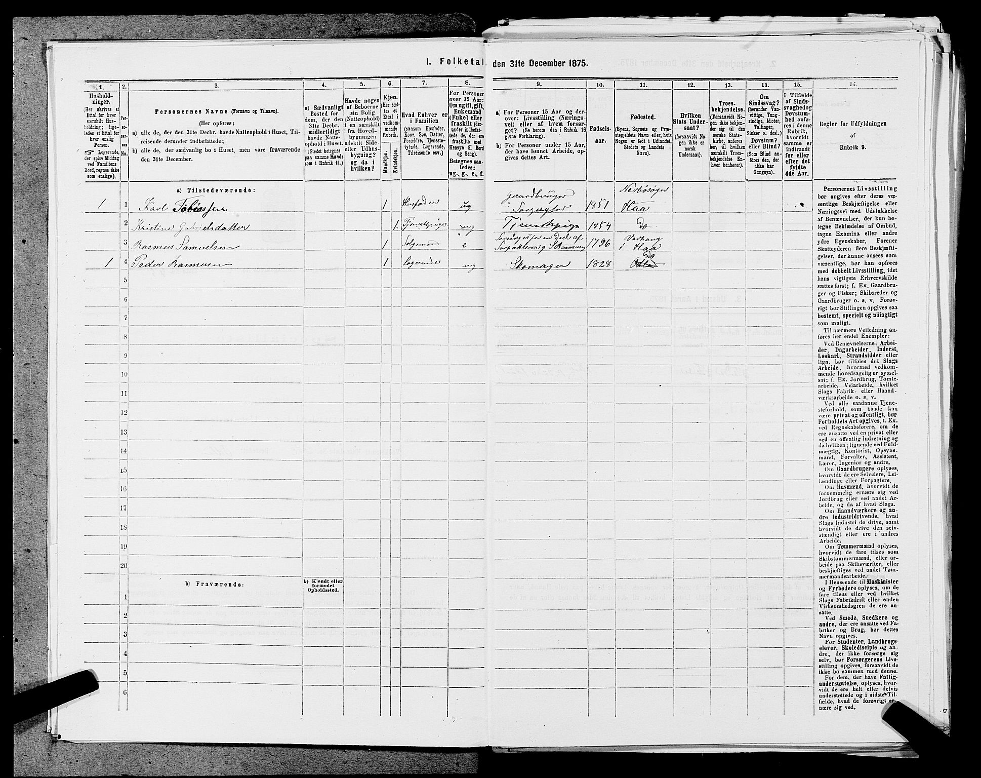 SAST, Folketelling 1875 for 1119P Hå prestegjeld, 1875, s. 828
