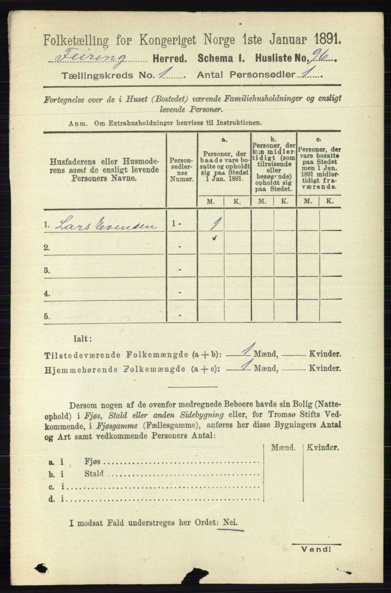 RA, Folketelling 1891 for 0240 Feiring herred, 1891, s. 107