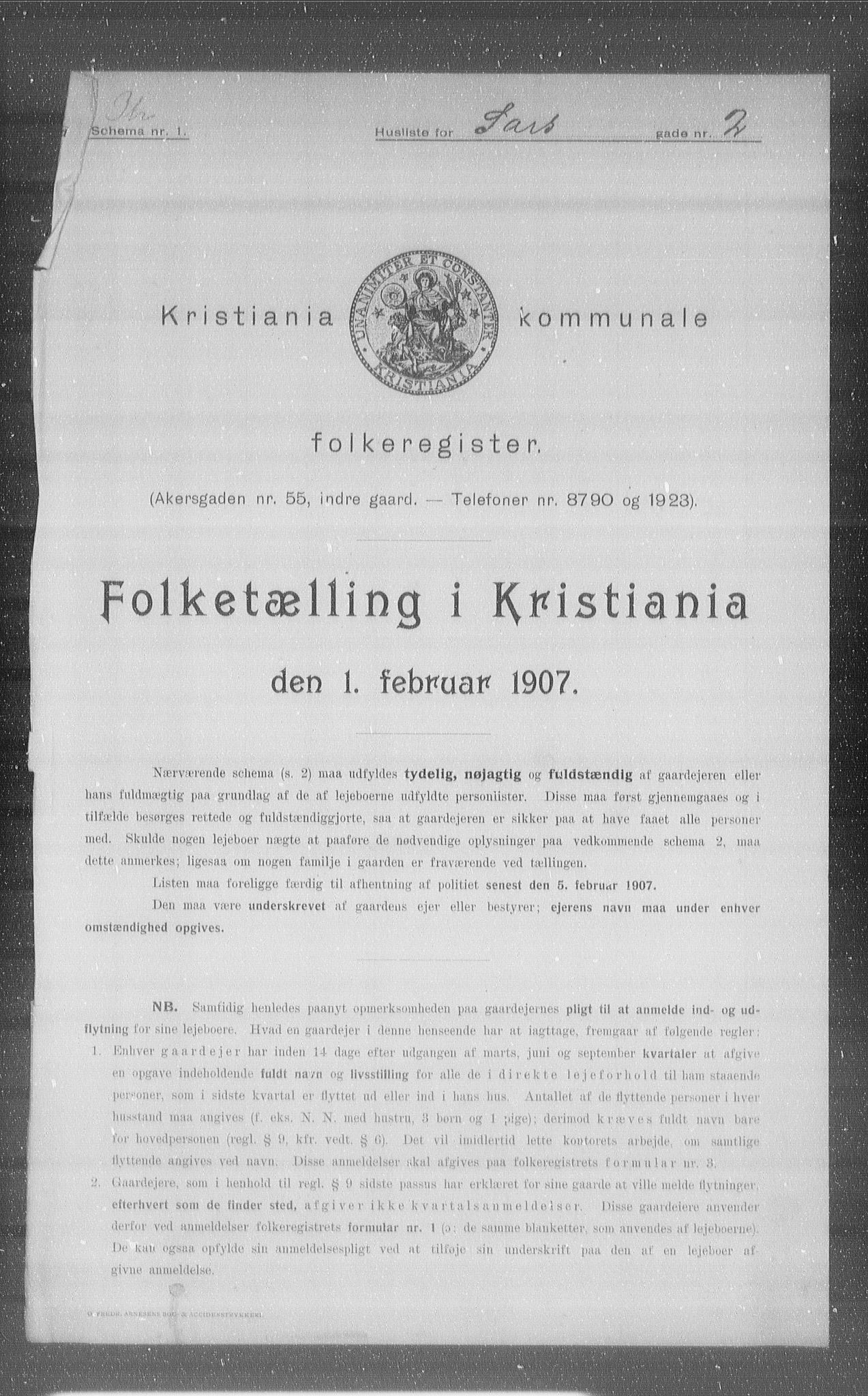 OBA, Kommunal folketelling 1.2.1907 for Kristiania kjøpstad, 1907, s. 45643