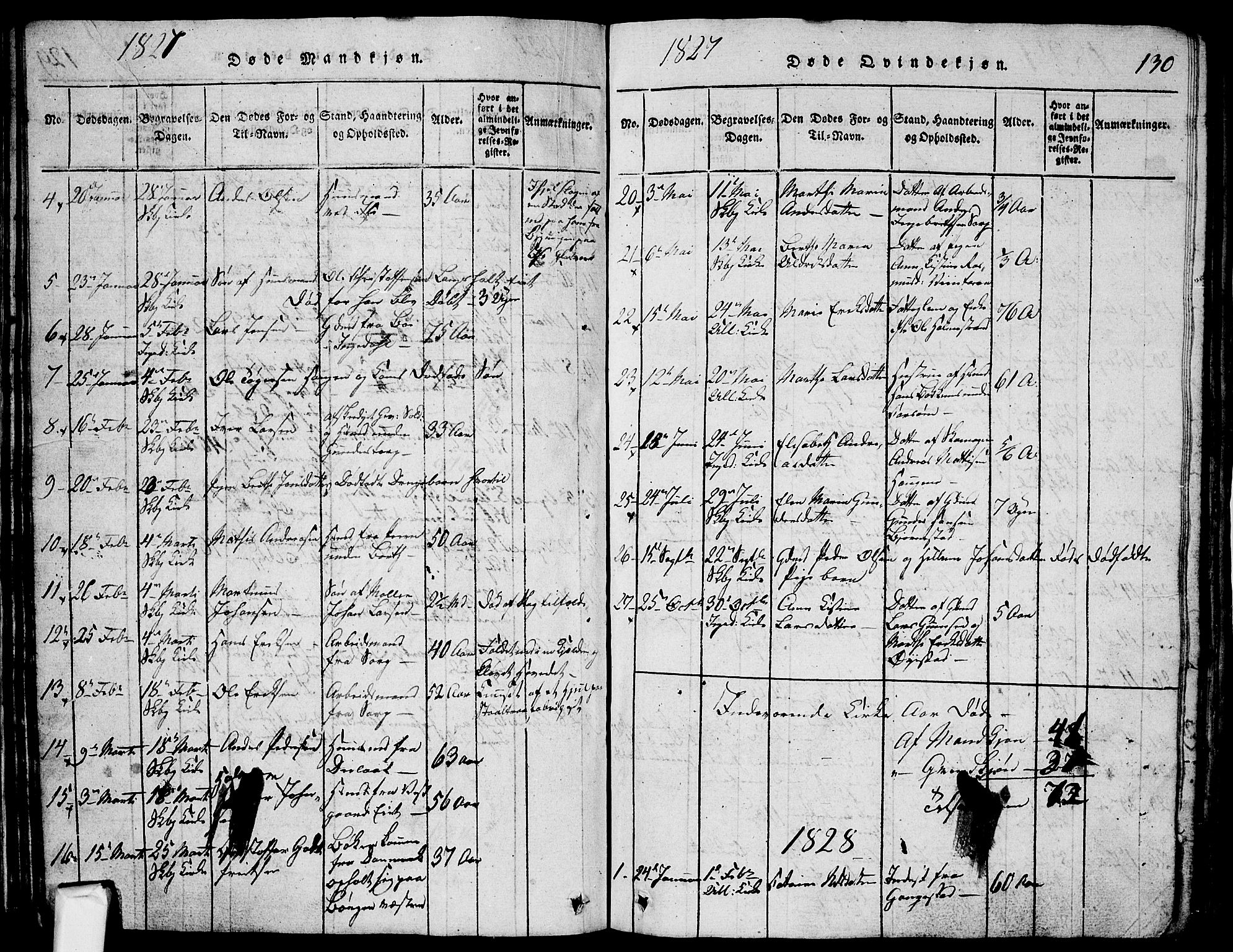 Skjeberg prestekontor Kirkebøker, AV/SAO-A-10923/G/Ga/L0001: Klokkerbok nr. I 1, 1815-1830, s. 130
