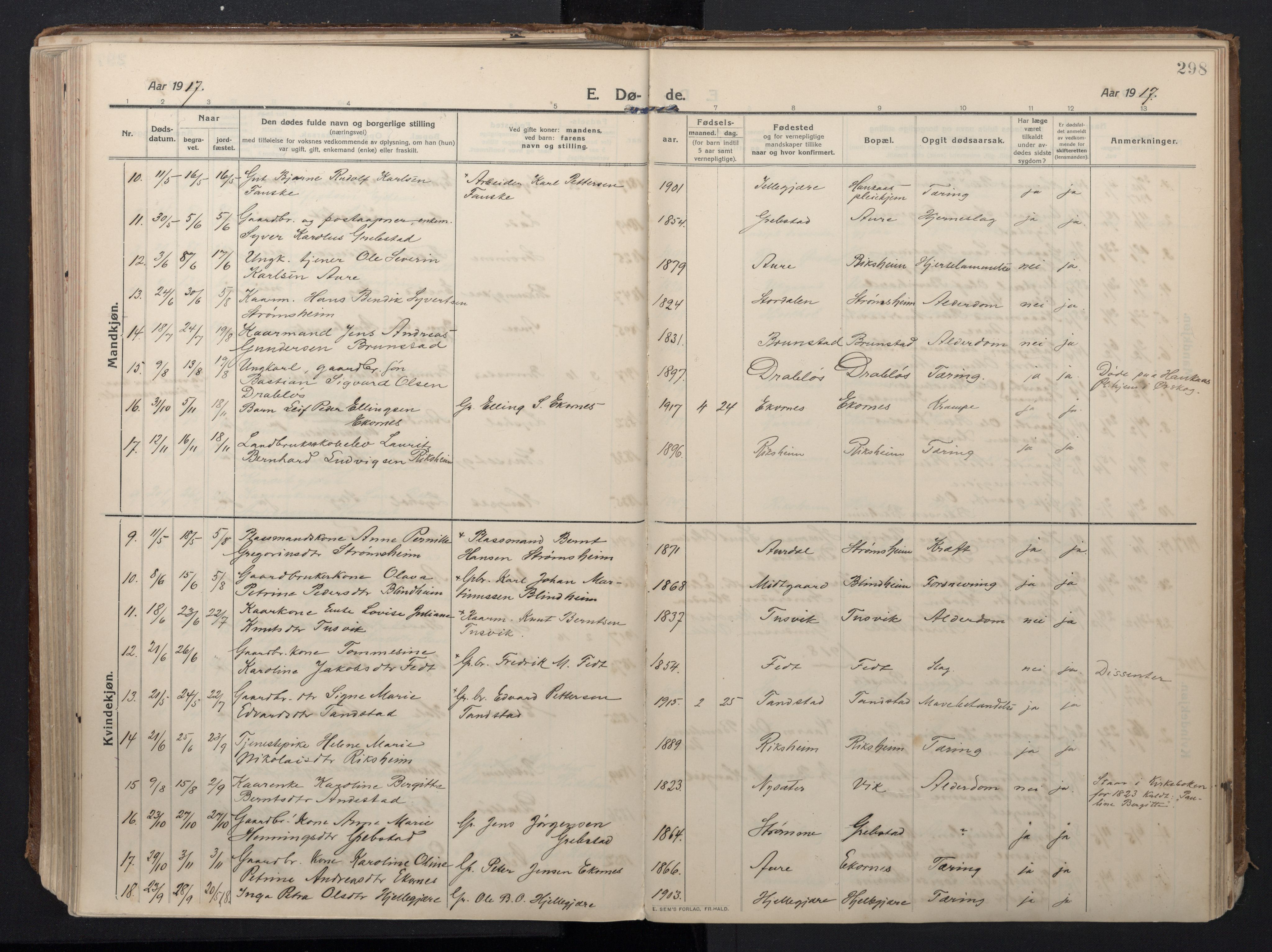 Ministerialprotokoller, klokkerbøker og fødselsregistre - Møre og Romsdal, AV/SAT-A-1454/523/L0337: Ministerialbok nr. 523A04, 1911-1929, s. 298