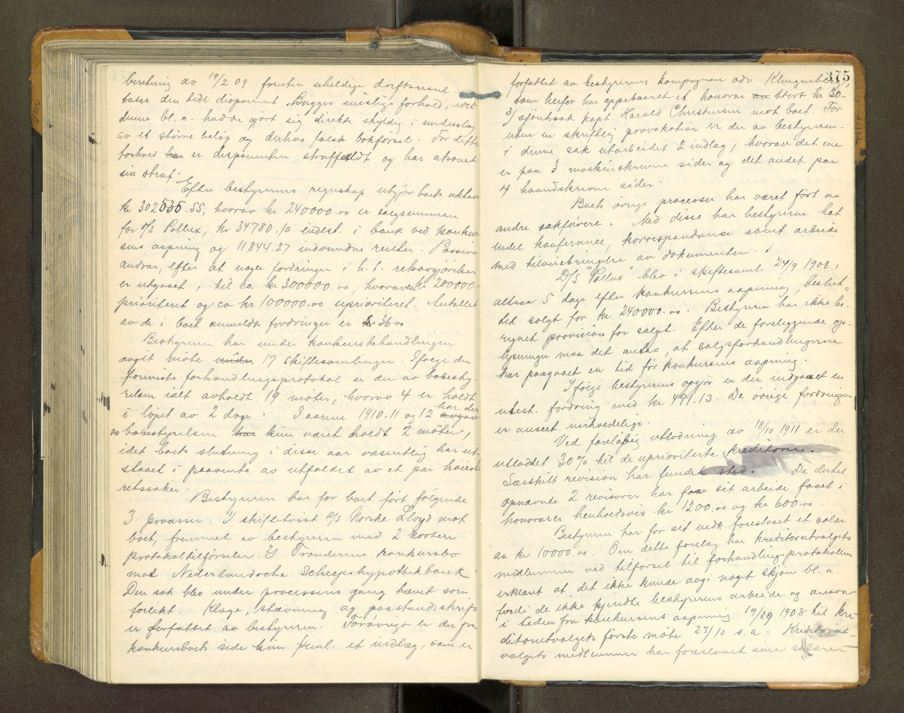 Trondheim byfogd, AV/SAT-A-0003/1/3/3B/L0017: Skiftebehandlingsprotokoll - 17/6-1/1. (u/ register) U, 1909-1913, s. 375