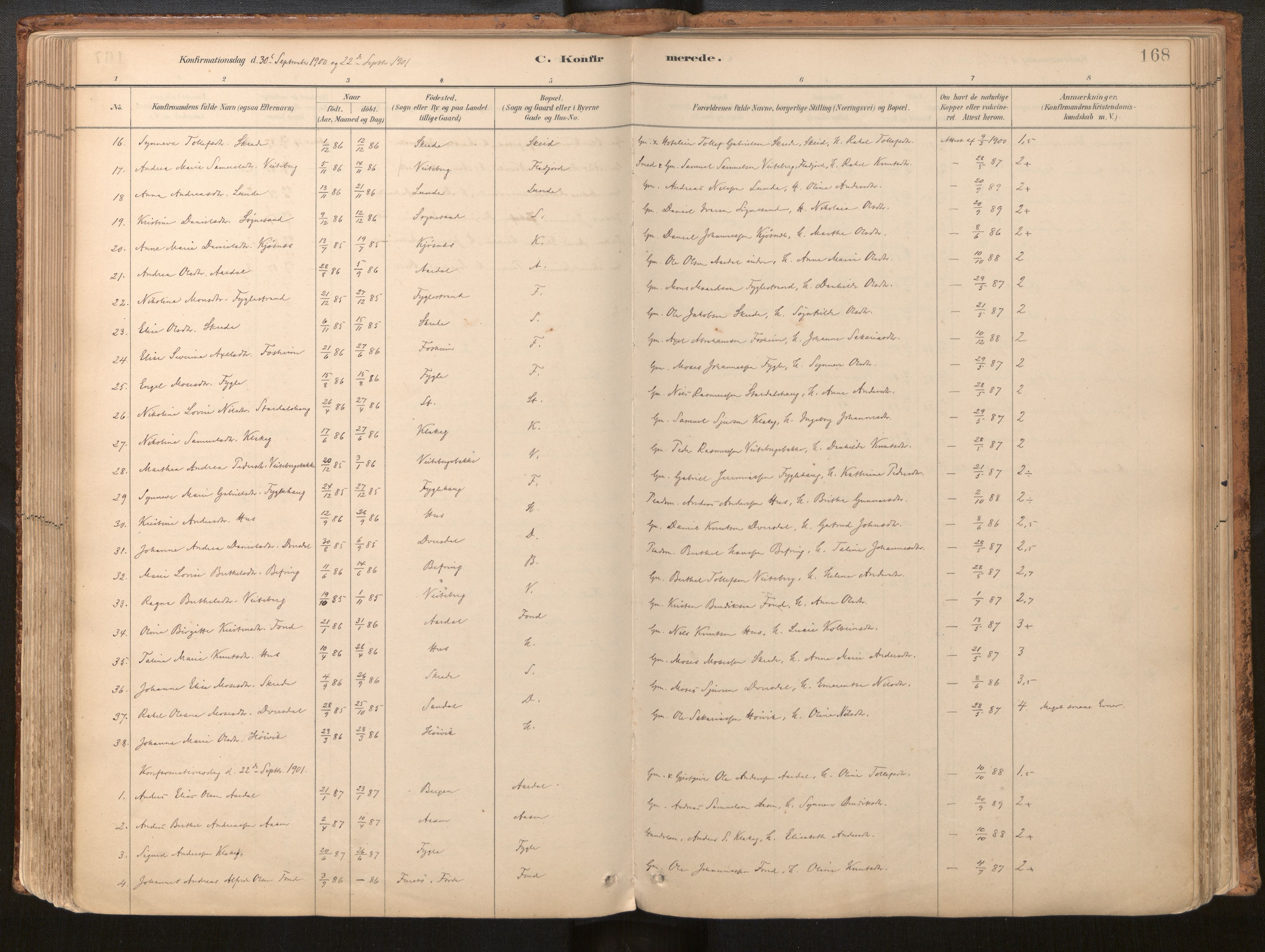 Jølster sokneprestembete, AV/SAB-A-80701/H/Haa/Haac/L0001: Ministerialbok nr. C 1, 1882-1928, s. 168