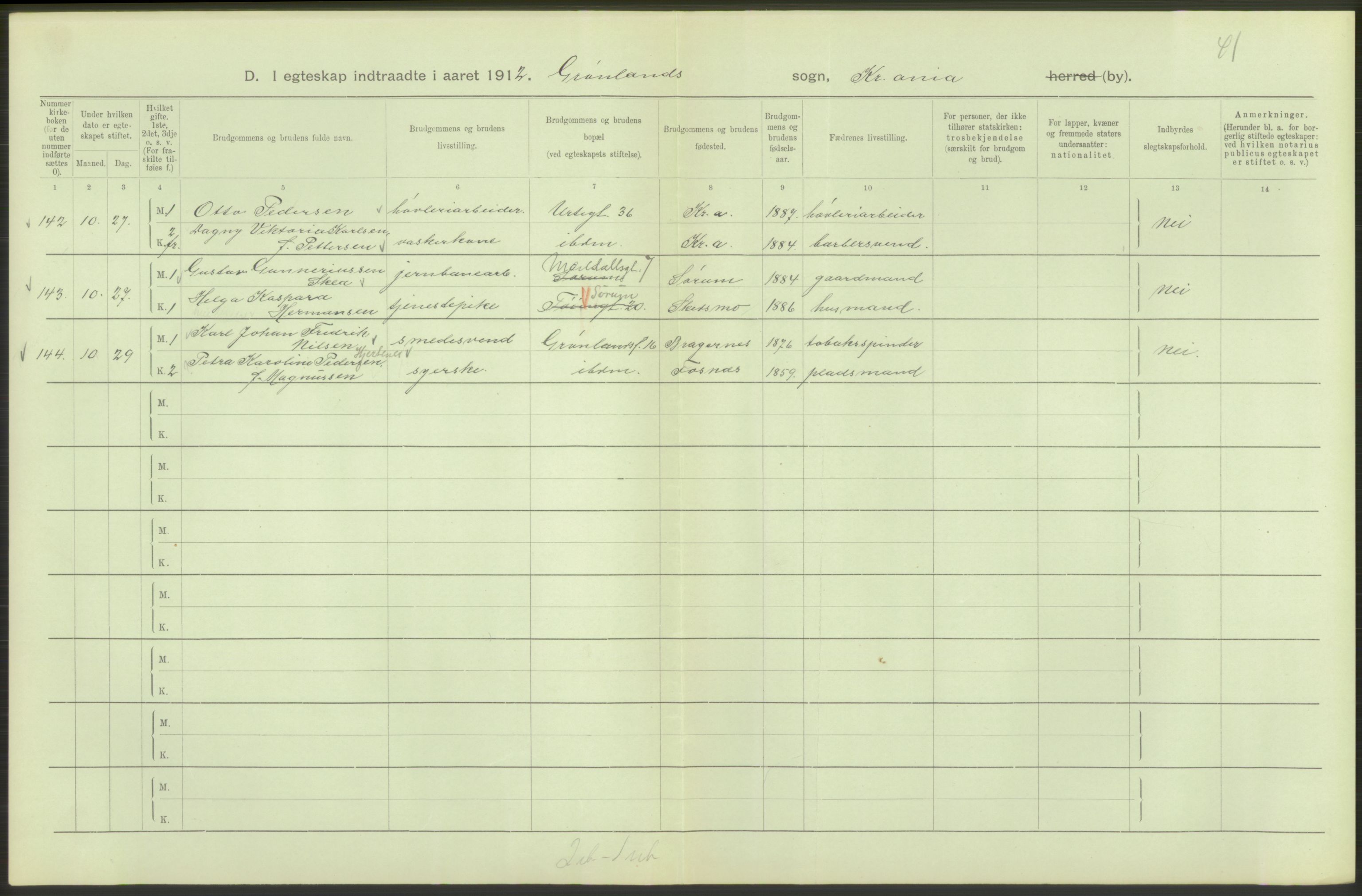 Statistisk sentralbyrå, Sosiodemografiske emner, Befolkning, AV/RA-S-2228/D/Df/Dfb/Dfbb/L0008: Kristiania: Gifte, 1912, s. 202