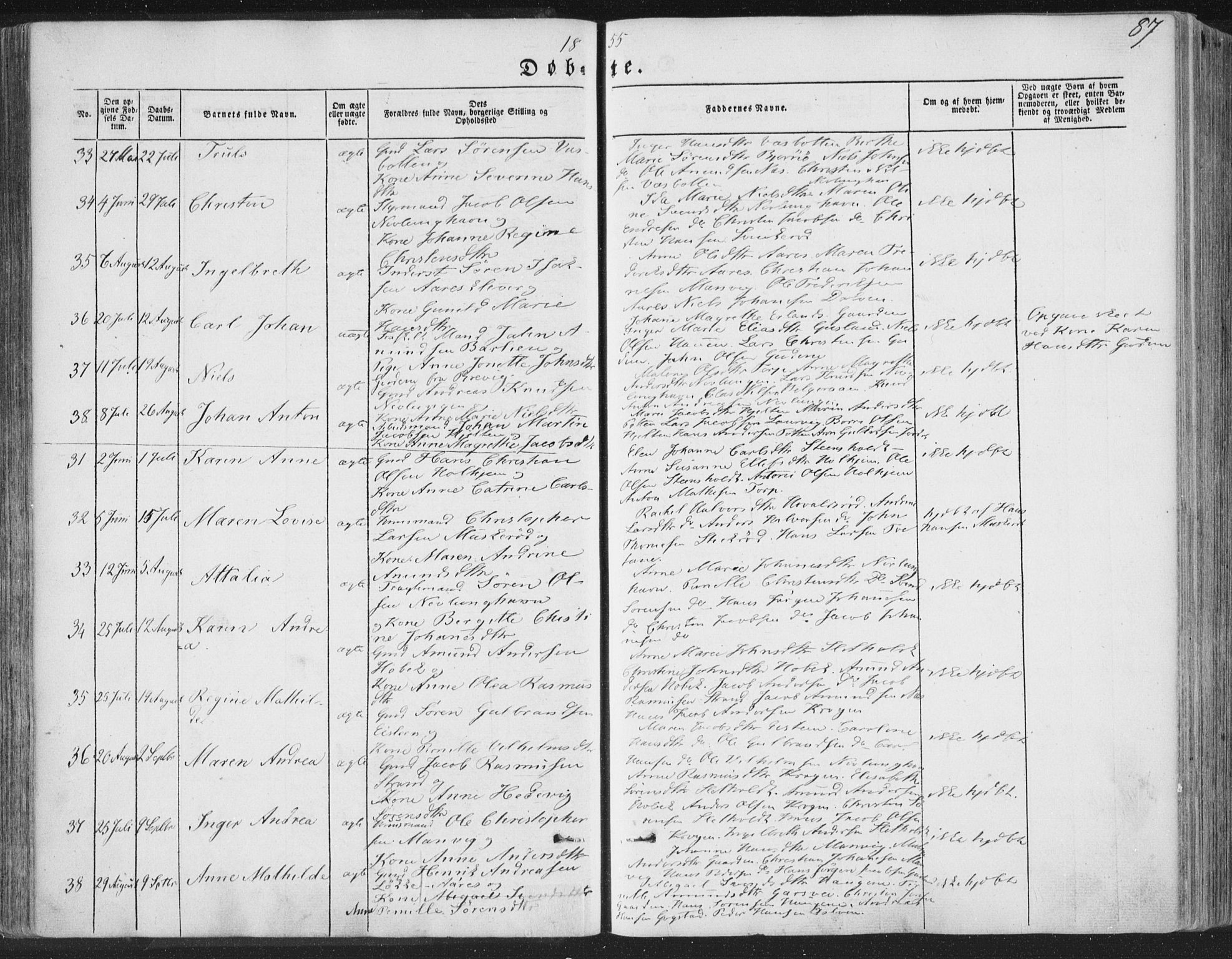 Brunlanes kirkebøker, AV/SAKO-A-342/F/Fa/L0004: Ministerialbok nr. I 4, 1846-1862, s. 87