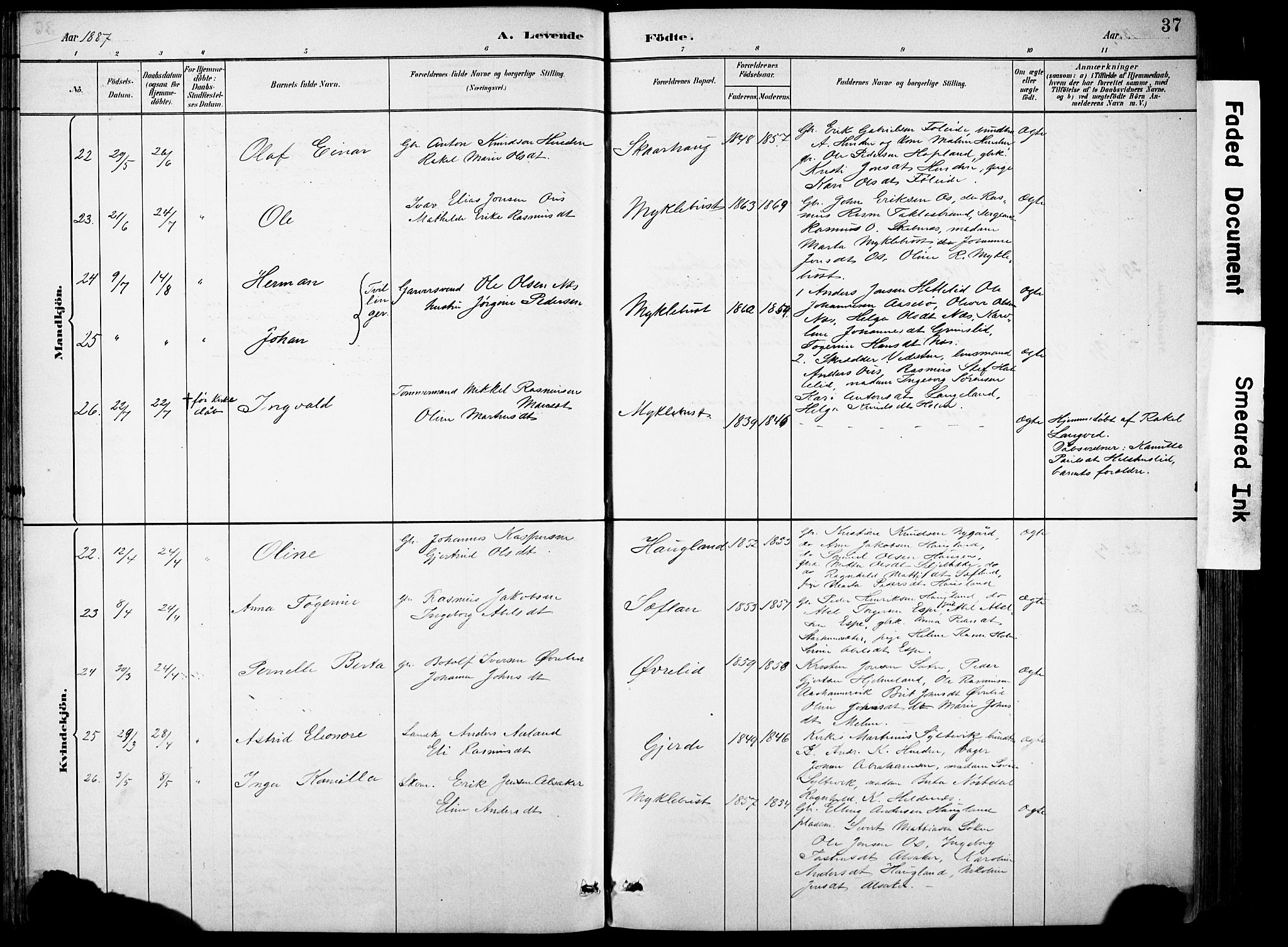 Eid sokneprestembete, AV/SAB-A-82301/H/Hab/Habb/L0002: Klokkerbok nr. B 2, 1882-1907, s. 37