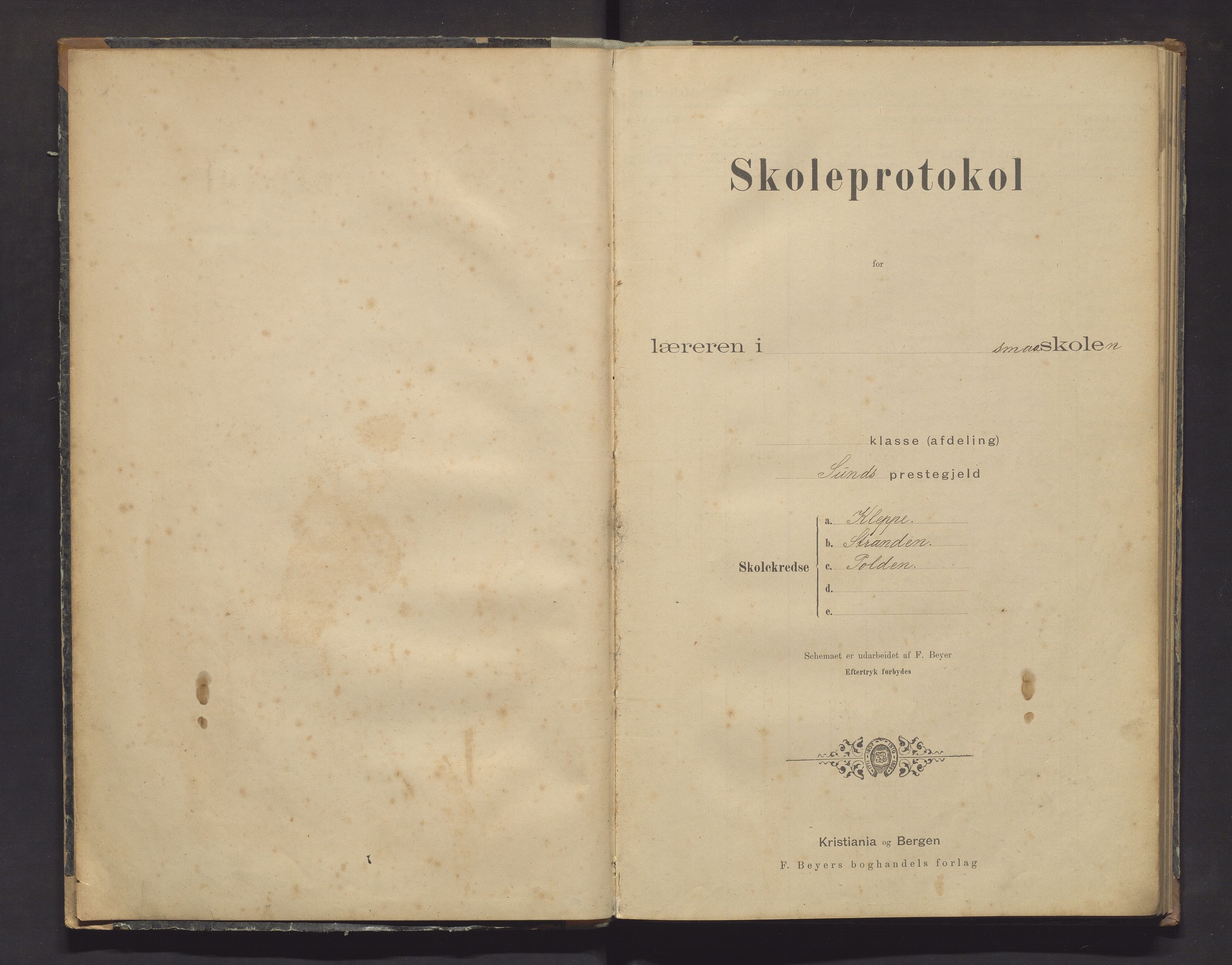 Sund kommune. Barneskulane, IKAH/1245-231/F/Fa/L0002: Skuleprotokoll for Kleppe, Stranda og Pollen krinsar, 1894-1907