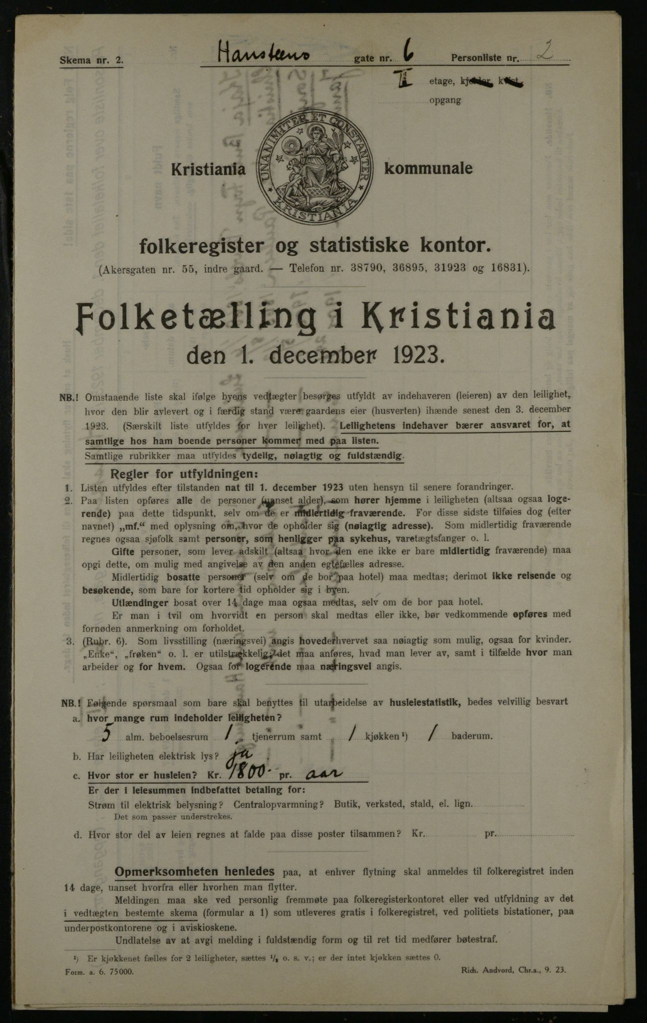 OBA, Kommunal folketelling 1.12.1923 for Kristiania, 1923, s. 38985