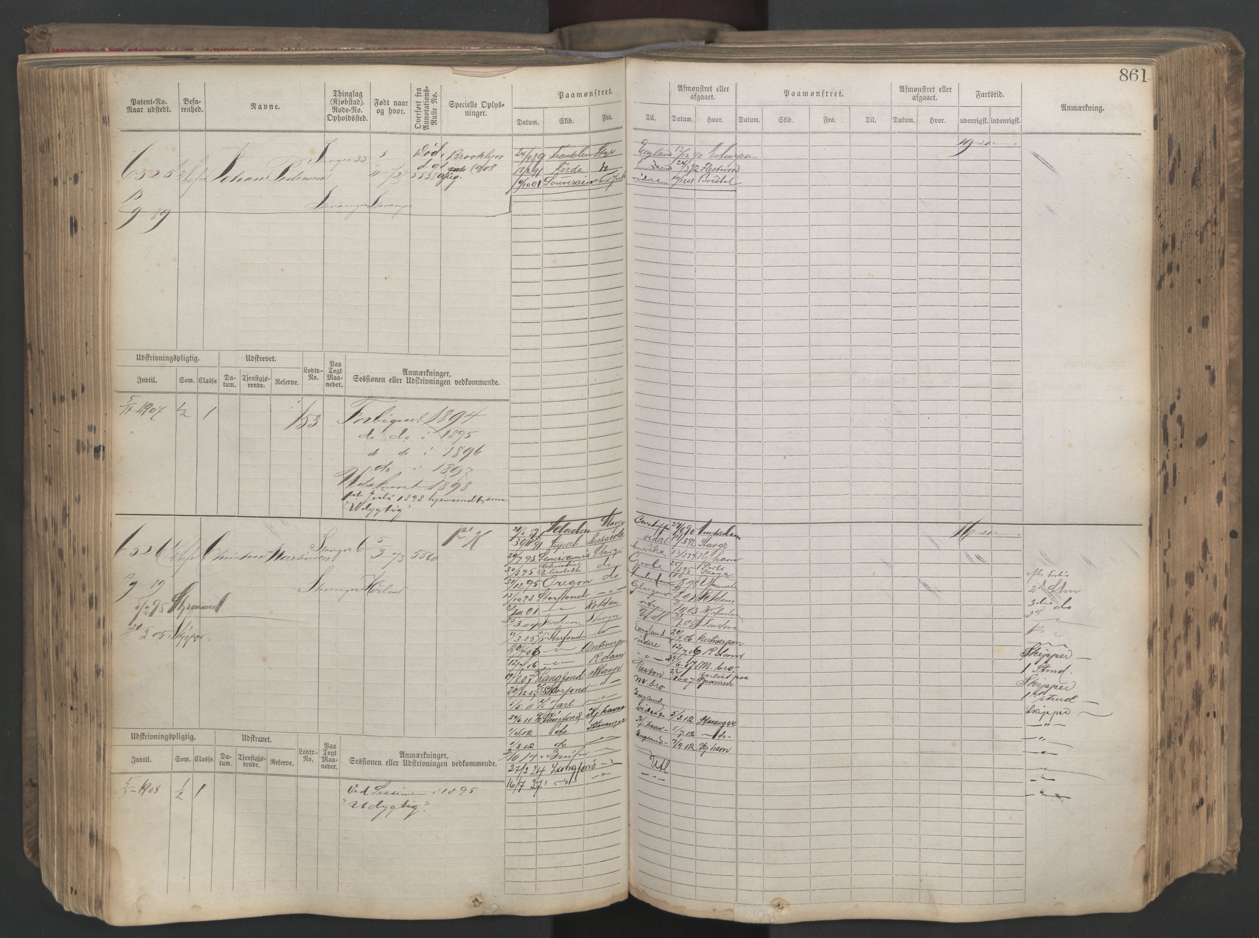 Stavanger sjømannskontor, AV/SAST-A-102006/F/Fb/Fbb/L0021: Sjøfartshovedrulle patnentnr. 6005-7204 (dublett), 1887, s. 265