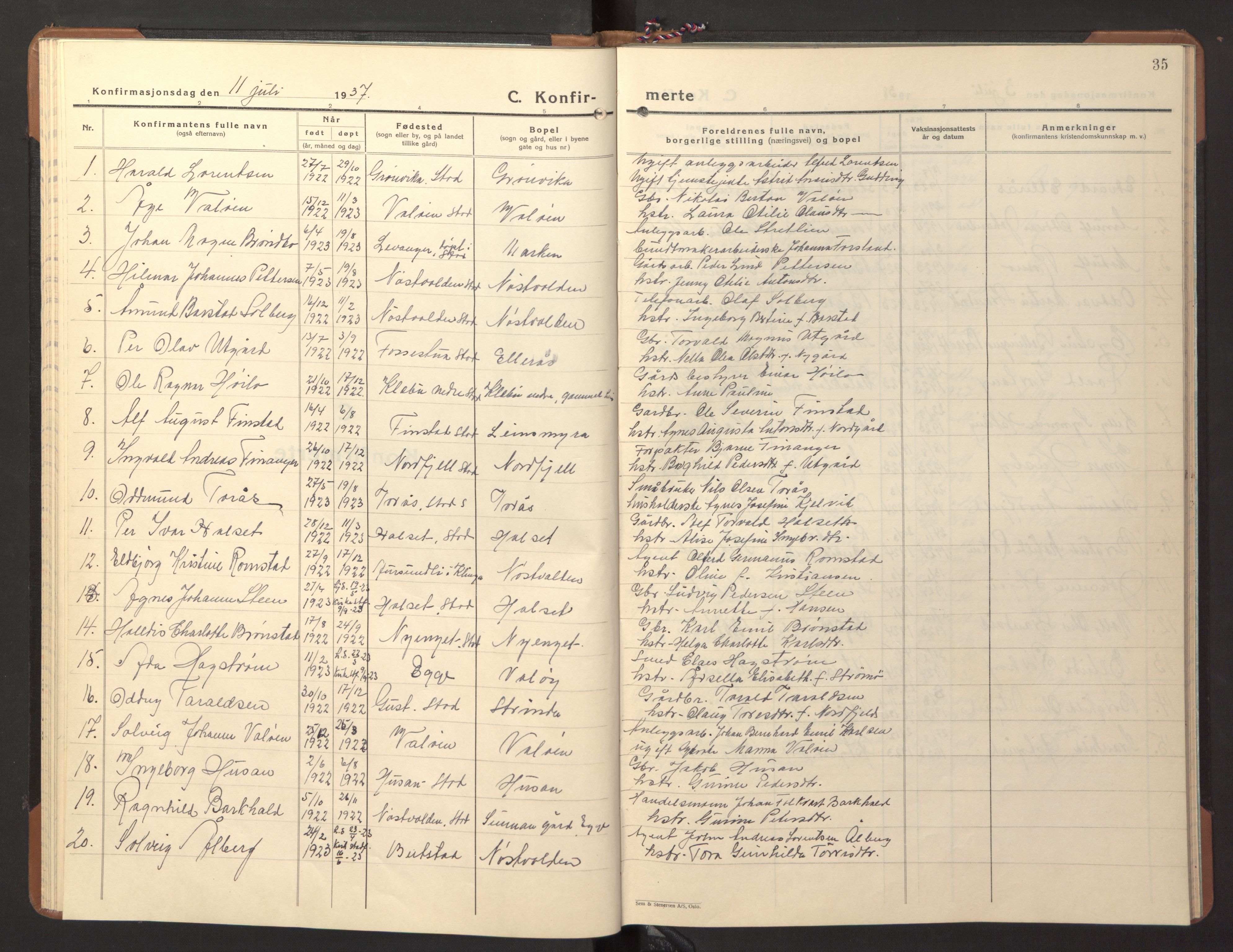 Ministerialprotokoller, klokkerbøker og fødselsregistre - Nord-Trøndelag, AV/SAT-A-1458/746/L0456: Klokkerbok nr. 746C02, 1936-1948, s. 35