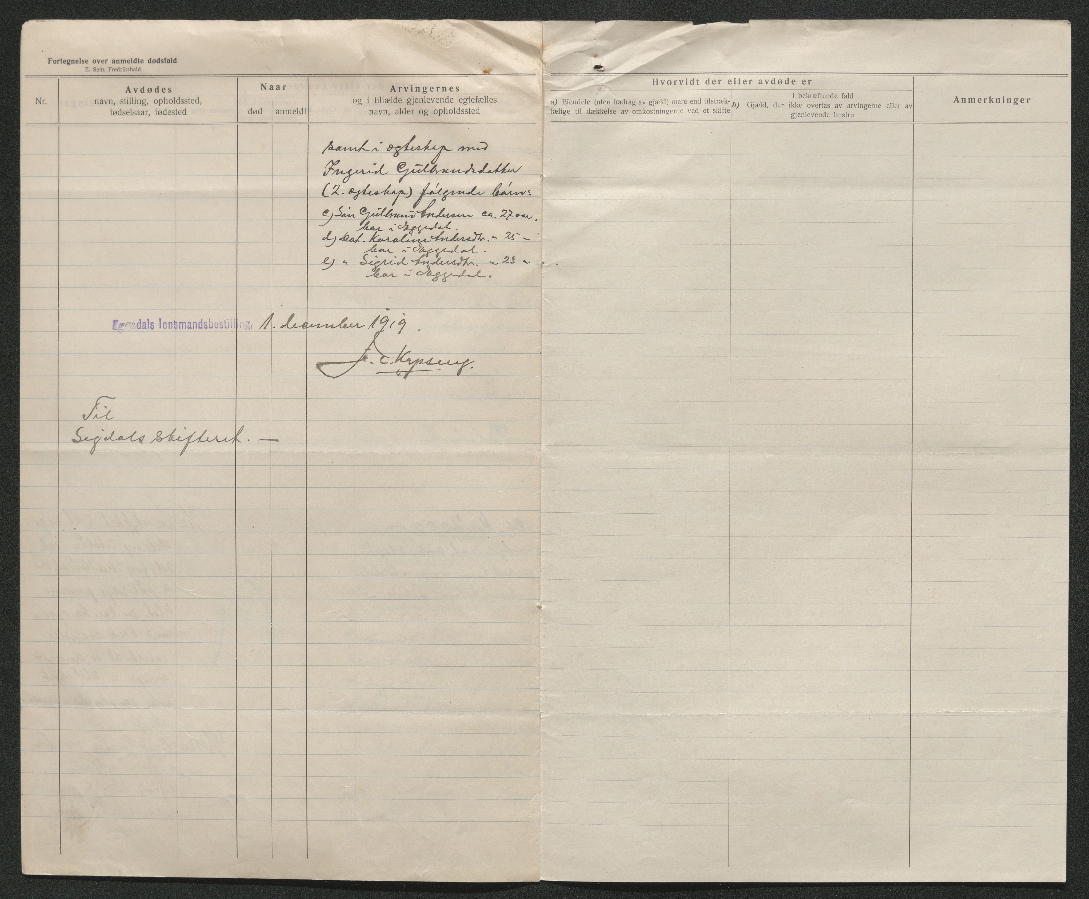 Eiker, Modum og Sigdal sorenskriveri, AV/SAKO-A-123/H/Ha/Hab/L0039: Dødsfallsmeldinger, 1918-1919, s. 997