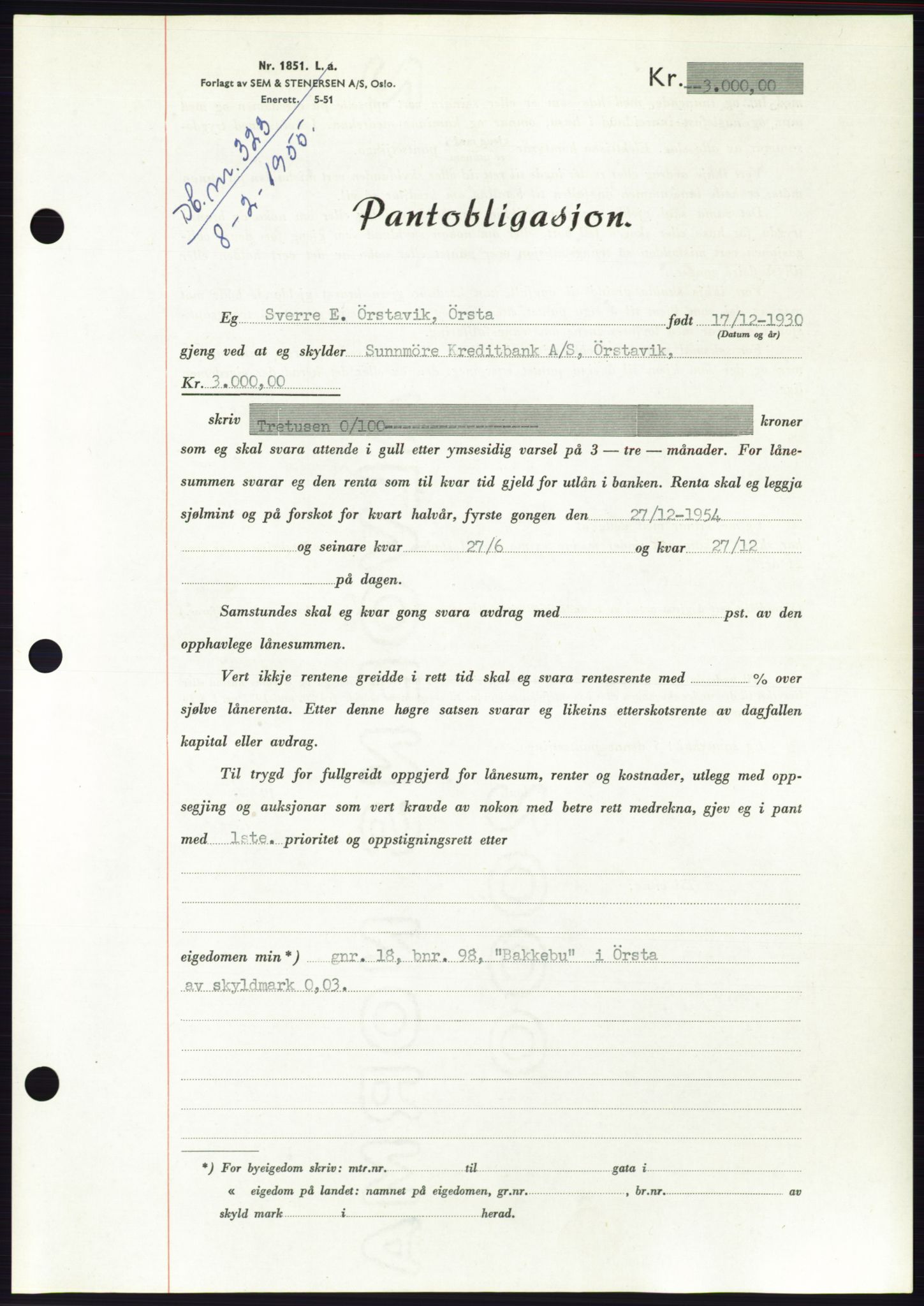 Søre Sunnmøre sorenskriveri, AV/SAT-A-4122/1/2/2C/L0126: Pantebok nr. 14B, 1954-1955, Dagboknr: 323/1955