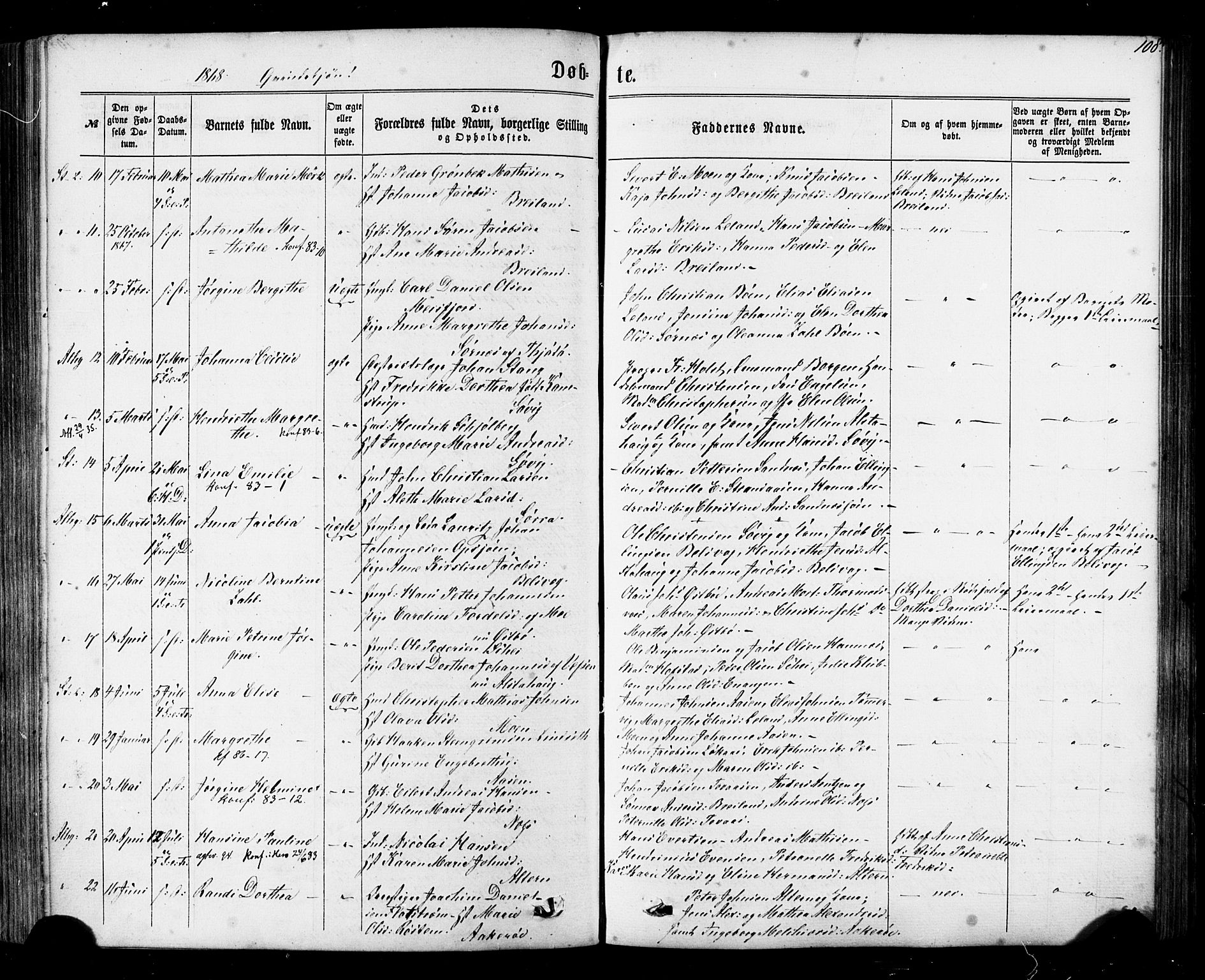 Ministerialprotokoller, klokkerbøker og fødselsregistre - Nordland, AV/SAT-A-1459/830/L0449: Ministerialbok nr. 830A13, 1866-1886, s. 108