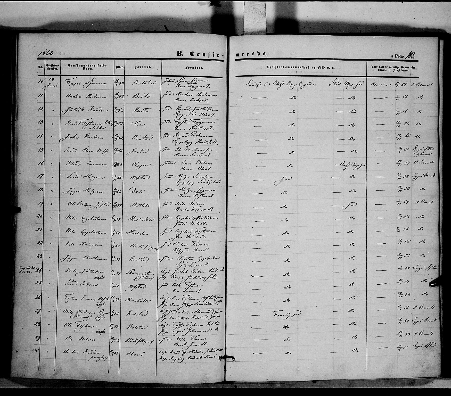 Øystre Slidre prestekontor, AV/SAH-PREST-138/H/Ha/Haa/L0001: Ministerialbok nr. 1, 1849-1874, s. 163