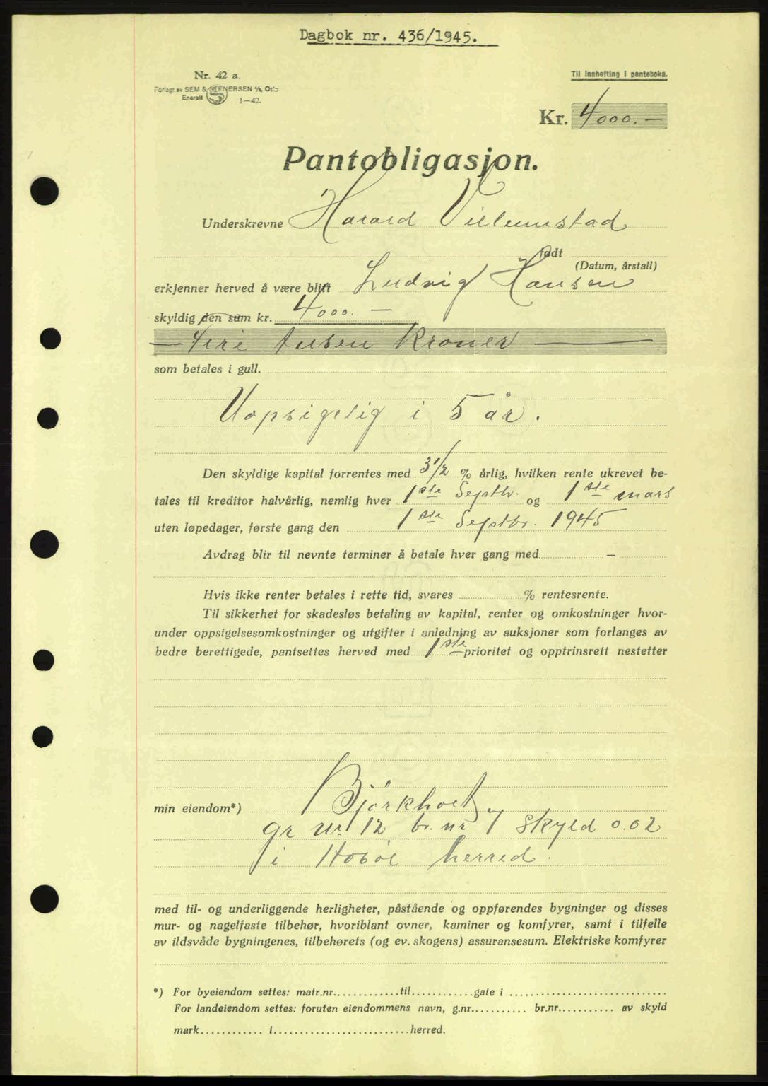 Moss sorenskriveri, SAO/A-10168: Pantebok nr. B13, 1943-1945, Dagboknr: 436/1945
