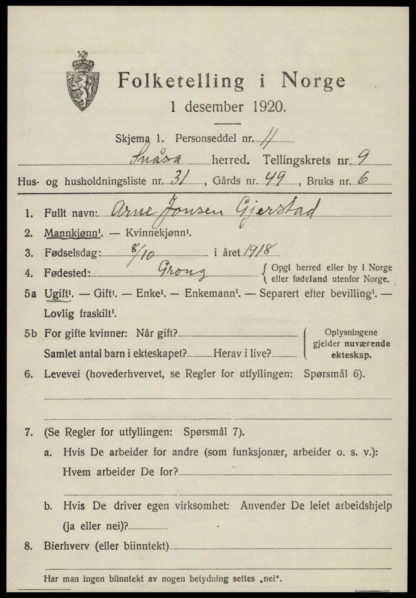 SAT, Folketelling 1920 for 1736 Snåsa herred, 1920, s. 4016