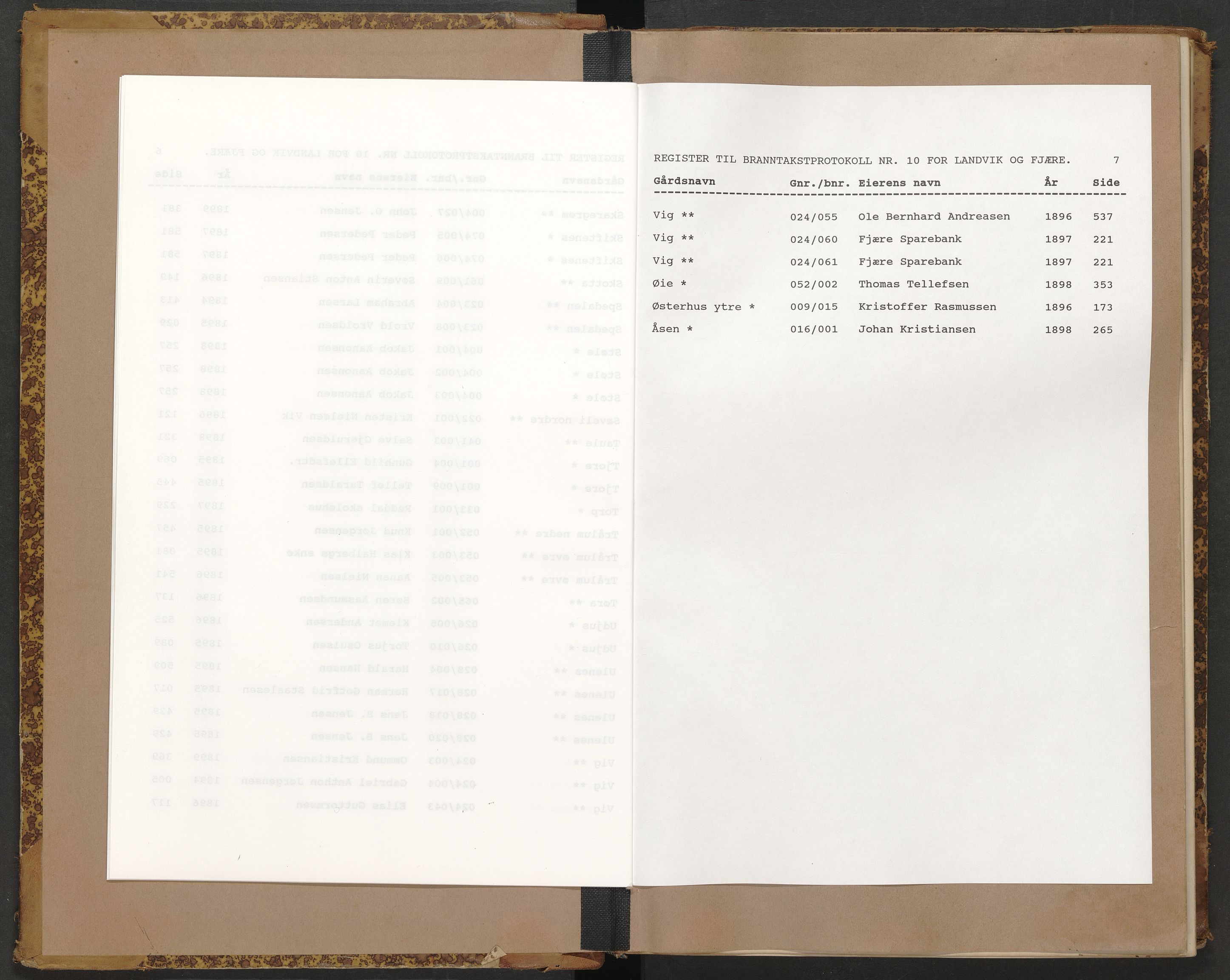 Norges Brannkasse Landvik og Fjære, AV/SAK-2241-0032/F/Fa/L0010: Branntakstprotokoll nr. 10, 1894-1898