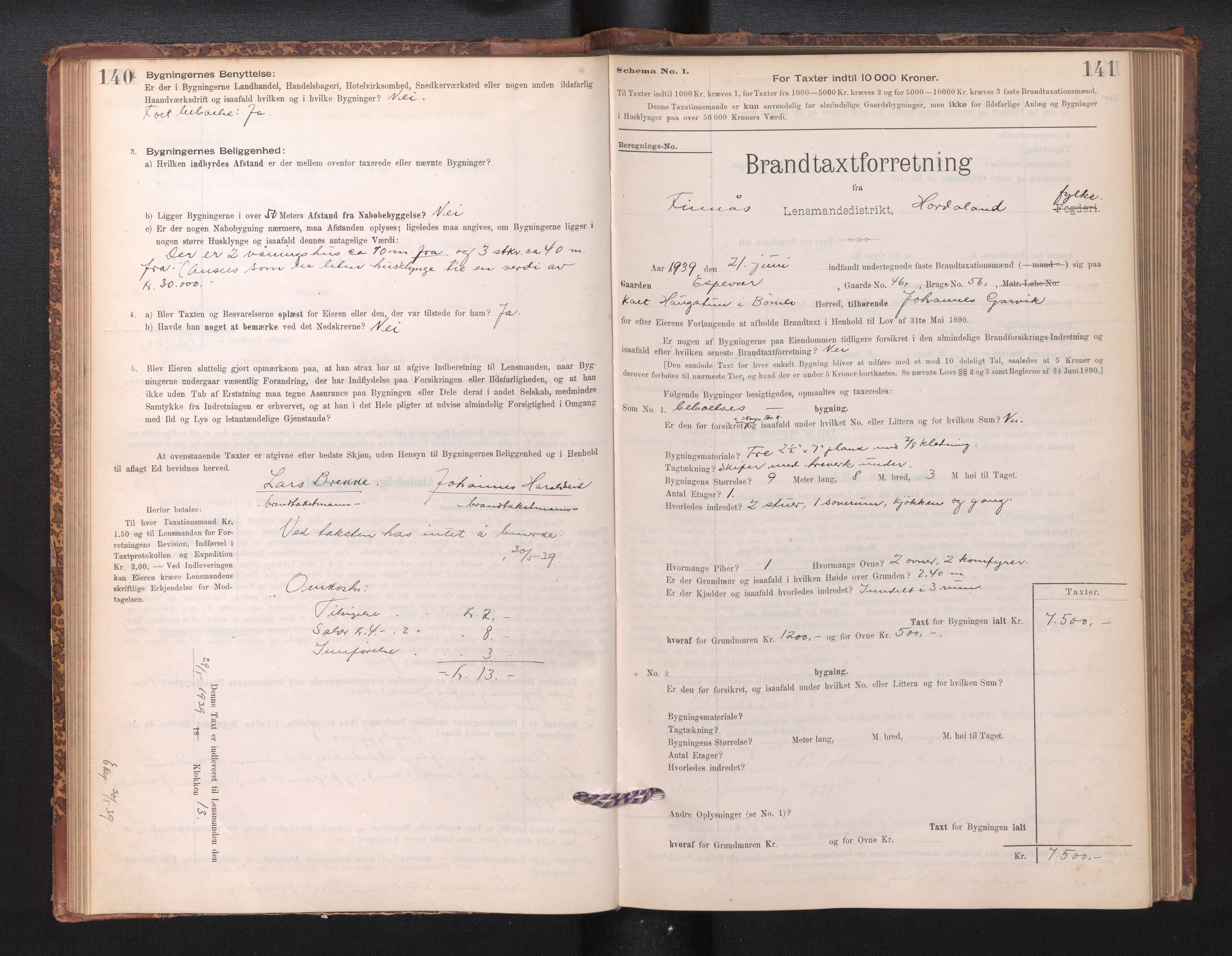 Lensmannen i Finnås, SAB/A-31901/0012/L0002: Branntakstprotokoll, skjematakst, 1894-1954, s. 140-141