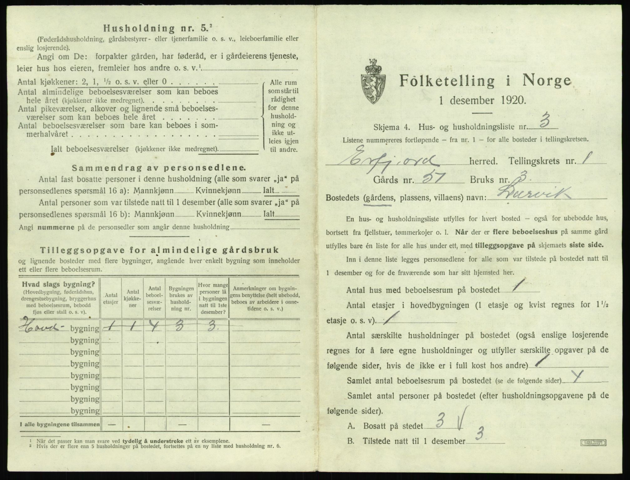 SAST, Folketelling 1920 for 1137 Erfjord herred, 1920, s. 27