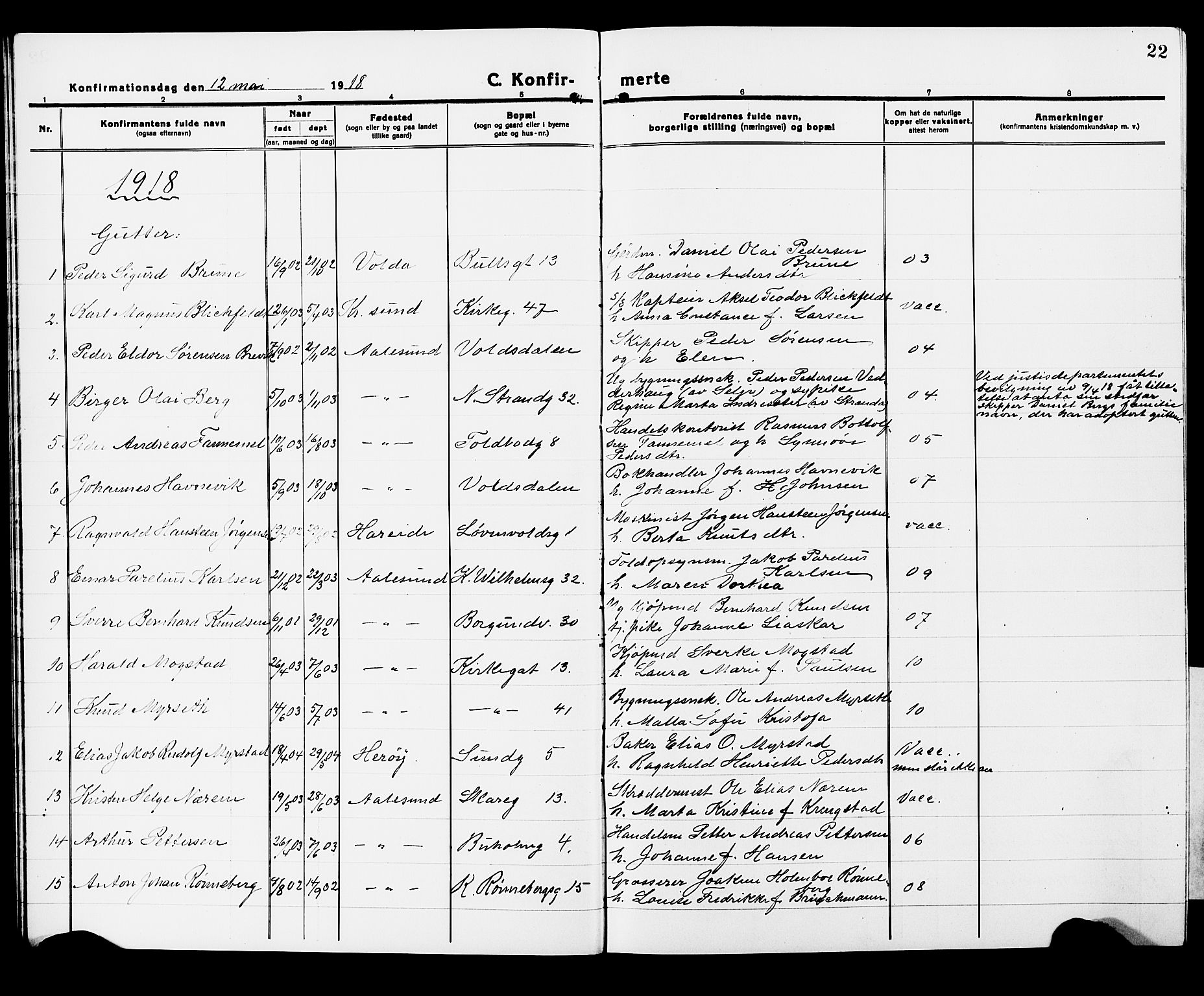 Ministerialprotokoller, klokkerbøker og fødselsregistre - Møre og Romsdal, AV/SAT-A-1454/529/L0472: Klokkerbok nr. 529C09, 1917-1929, s. 22