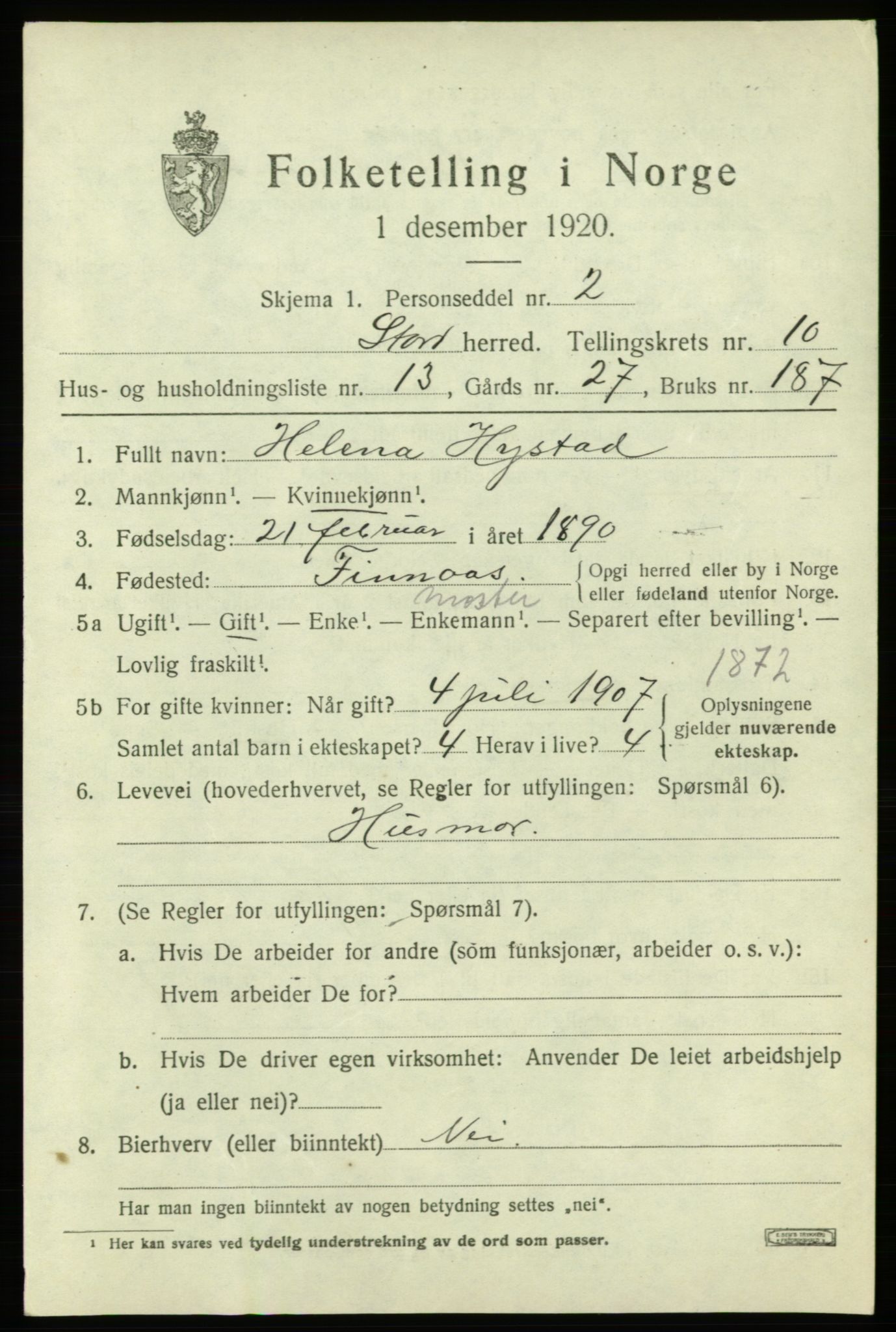 SAB, Folketelling 1920 for 1221 Stord herred, 1920, s. 5613