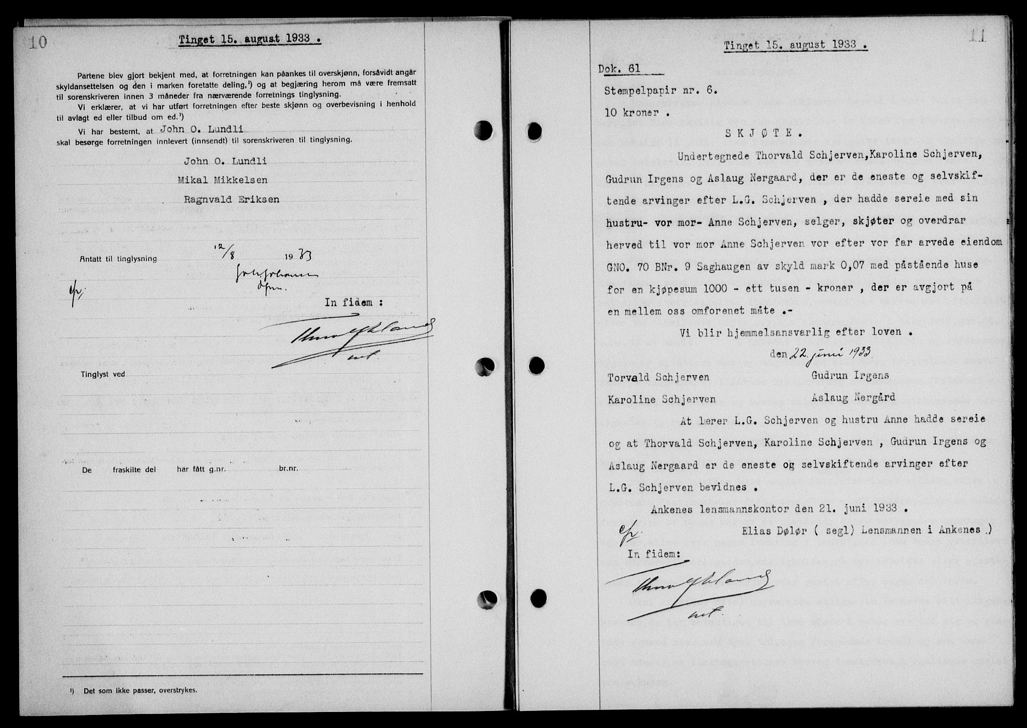 Steigen og Ofoten sorenskriveri, AV/SAT-A-0030/1/2/2C/L0023/0002: Pantebok nr. 26-II og 27, 1933-1934, Tingl.dato: 15.08.1933