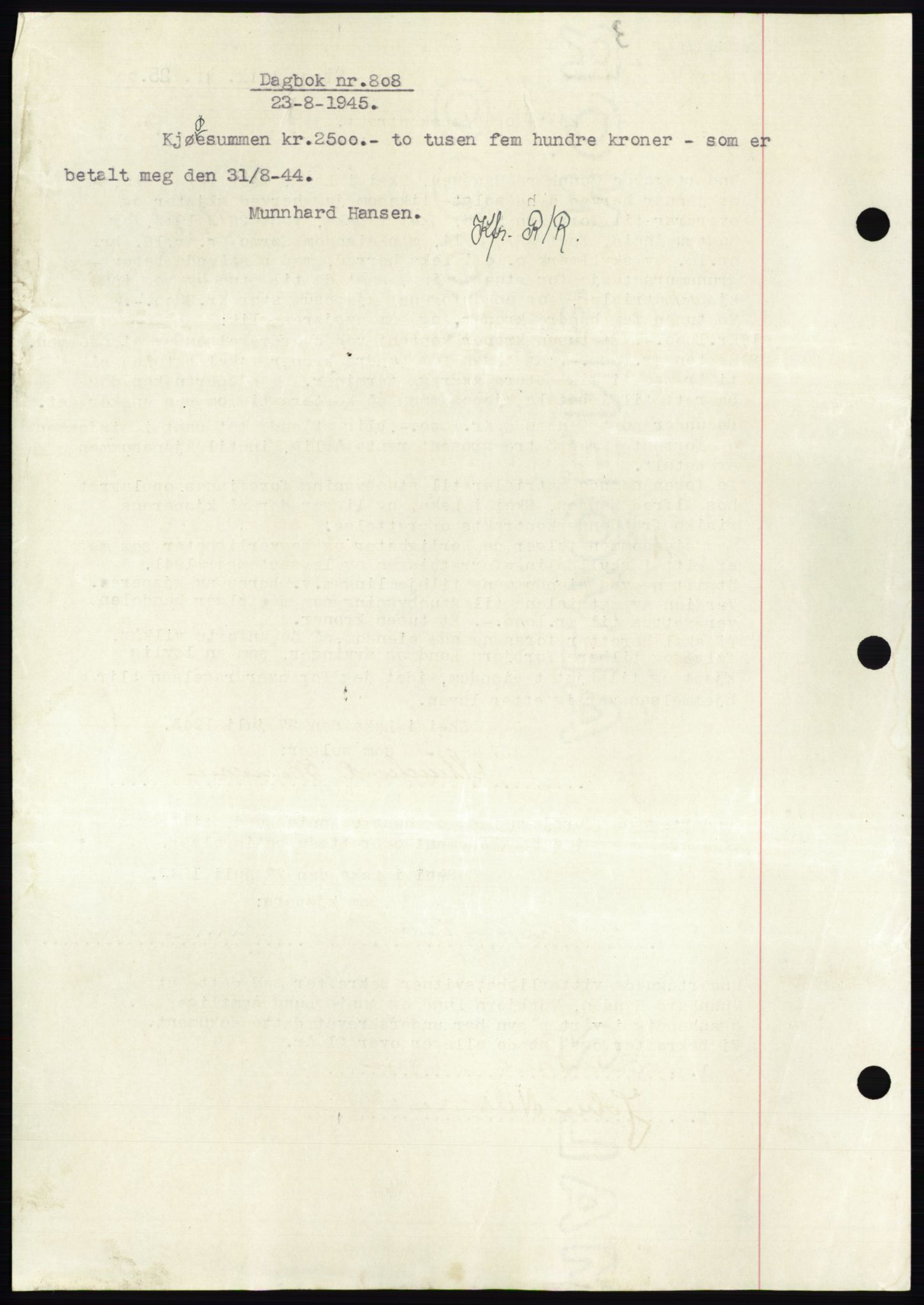 Namdal sorenskriveri, SAT/A-4133/1/2/2C: Pantebok nr. -, 1944-1945, Dagboknr: 808/1944