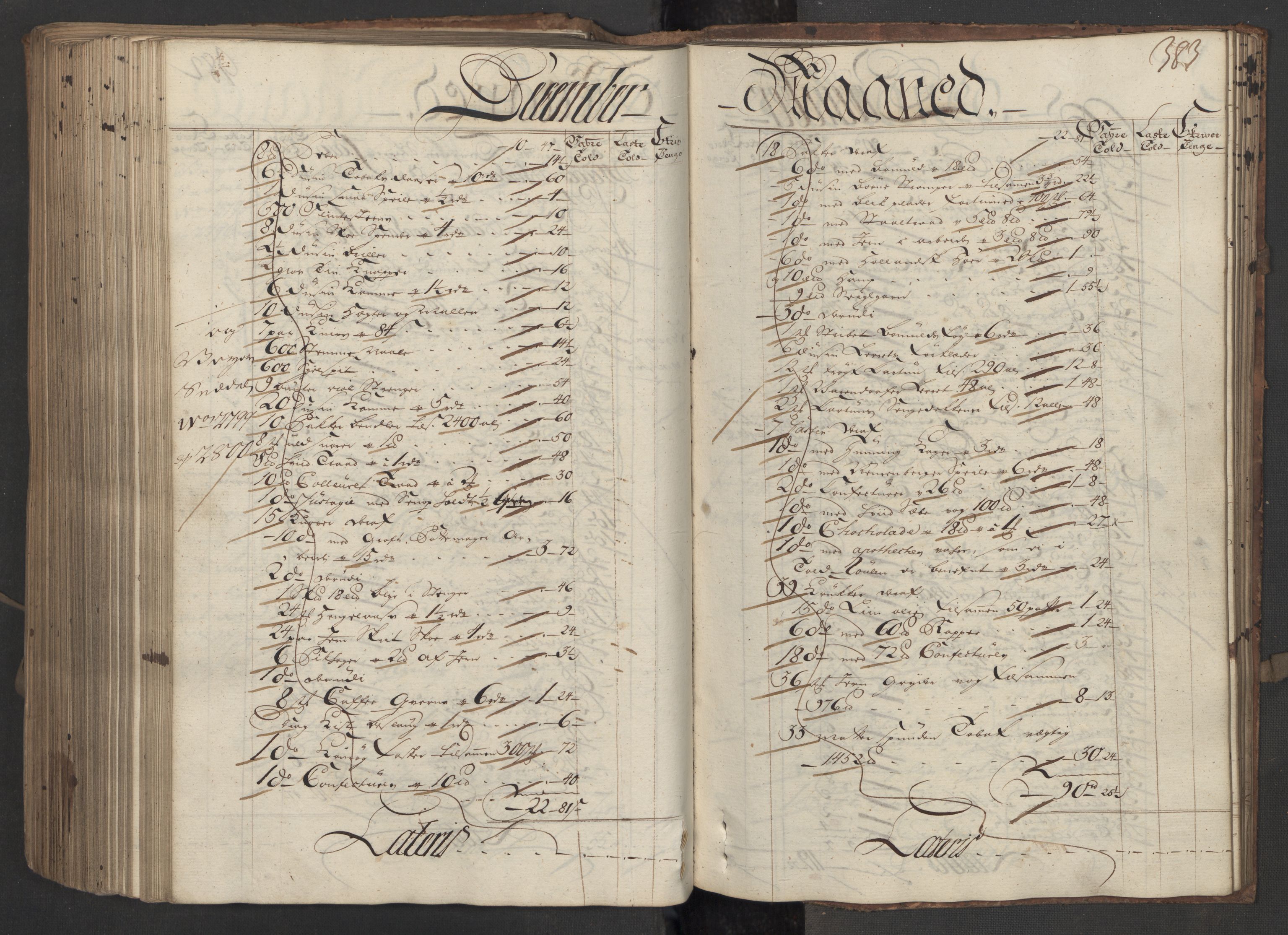 Generaltollkammeret, tollregnskaper, RA/EA-5490/R08/L0034/0001: Tollregnskaper Drammen / Inngående hovedtollbok, 1756, s. 382b-383a