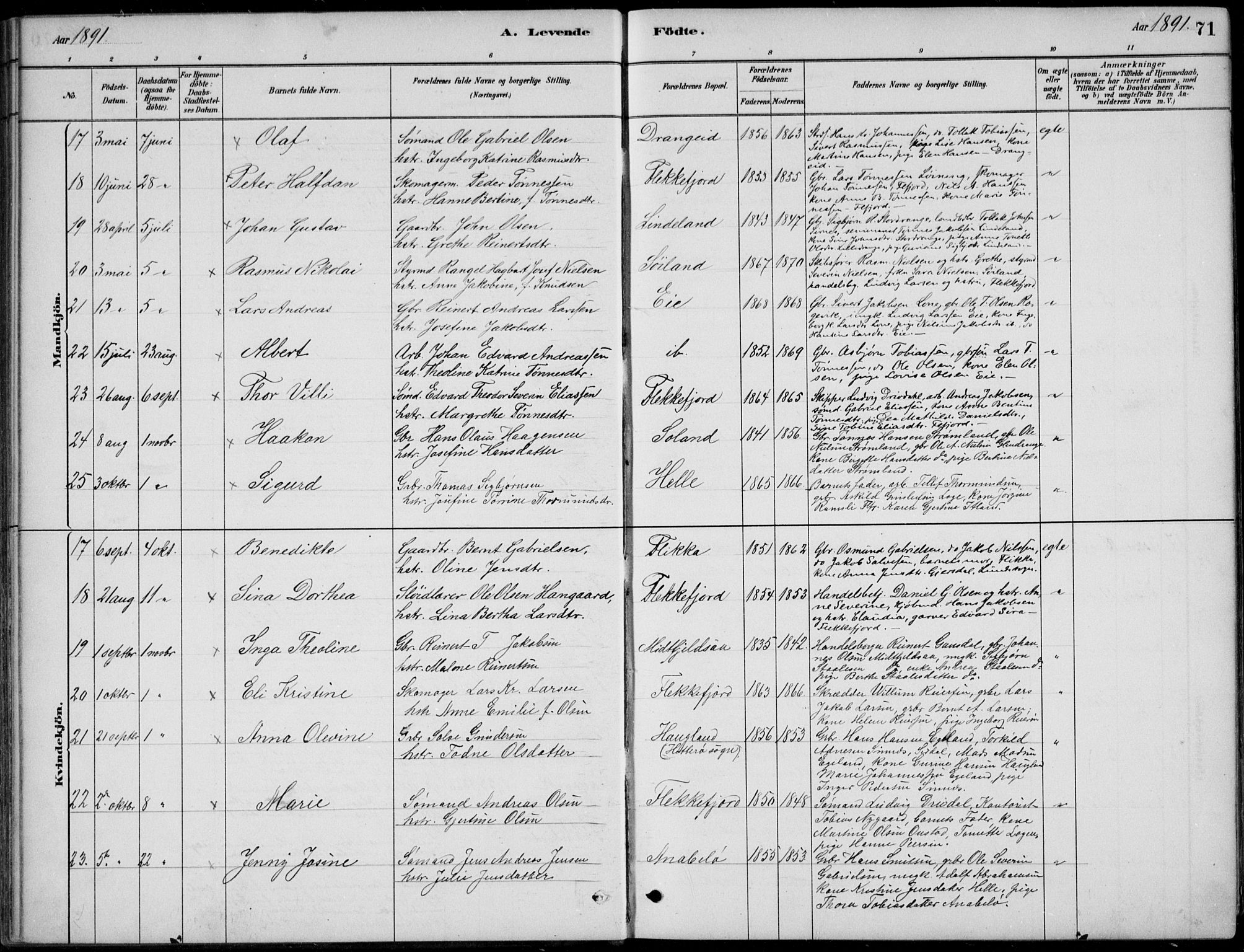 Flekkefjord sokneprestkontor, AV/SAK-1111-0012/F/Fb/Fbc/L0007: Klokkerbok nr. B 7, 1880-1902, s. 71