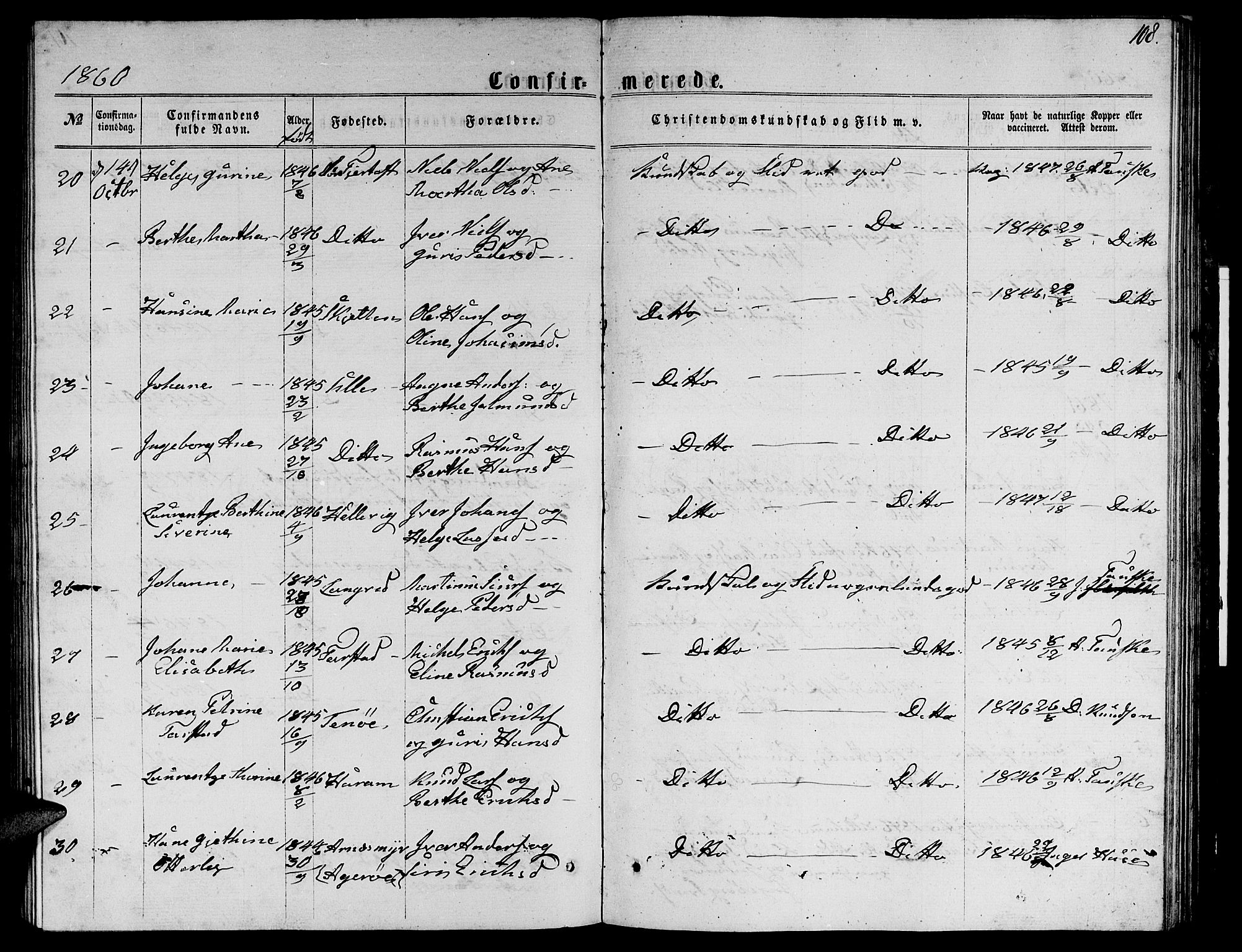 Ministerialprotokoller, klokkerbøker og fødselsregistre - Møre og Romsdal, AV/SAT-A-1454/536/L0508: Klokkerbok nr. 536C03, 1860-1870, s. 108