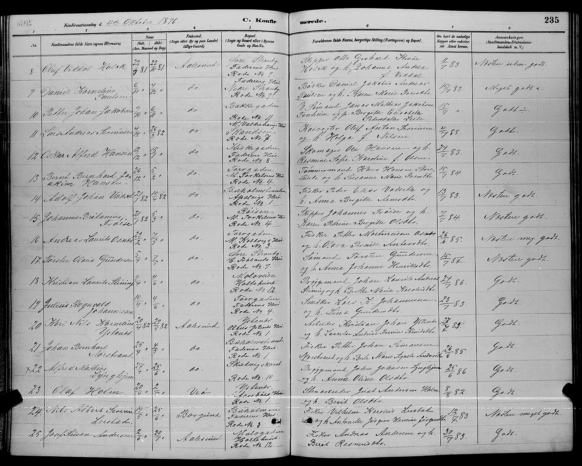 Ministerialprotokoller, klokkerbøker og fødselsregistre - Møre og Romsdal, AV/SAT-A-1454/529/L0467: Klokkerbok nr. 529C04, 1889-1897, s. 235