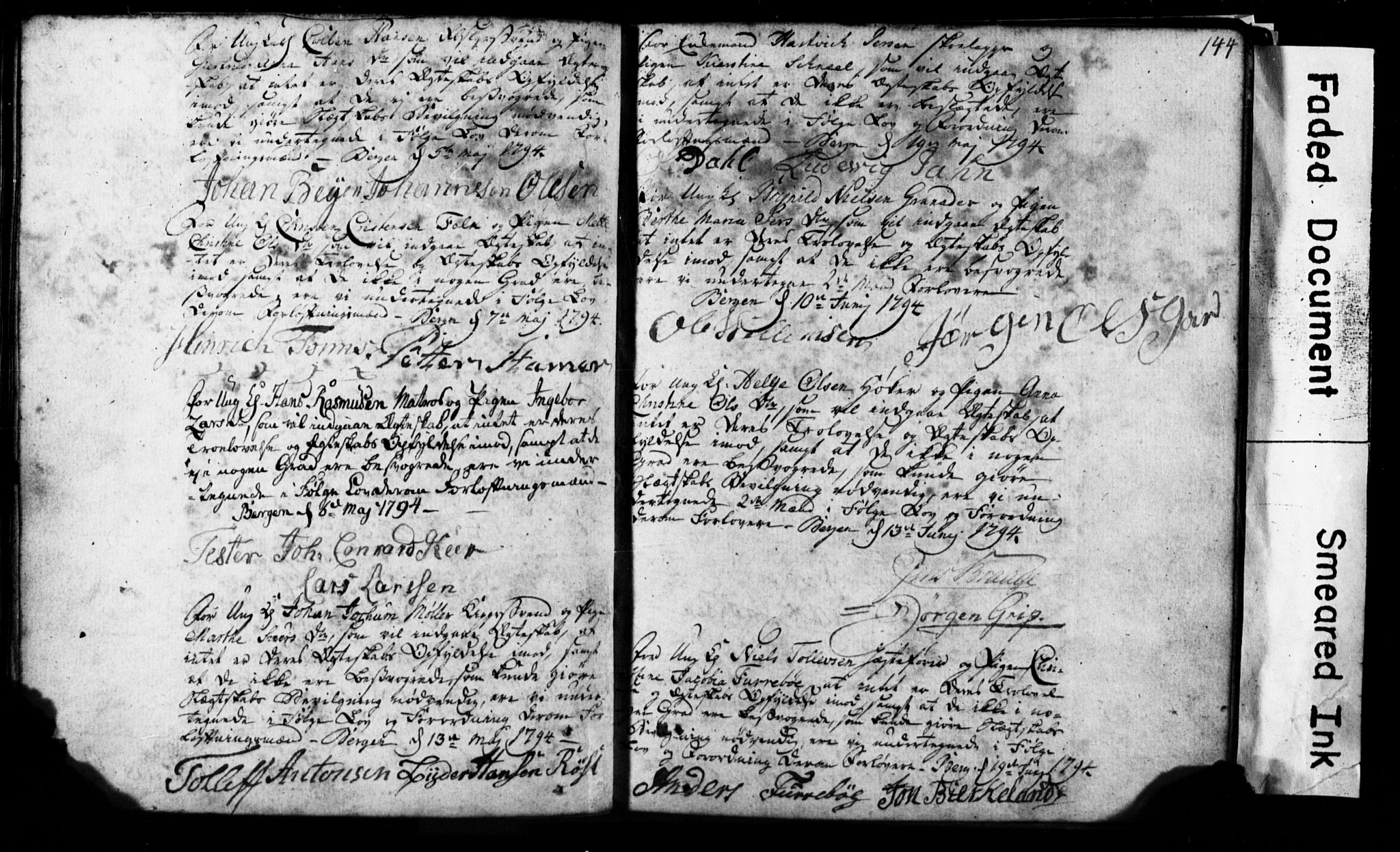 Korskirken sokneprestembete, SAB/A-76101: Forlovererklæringer nr. II.5.1, 1776-1816, s. 144