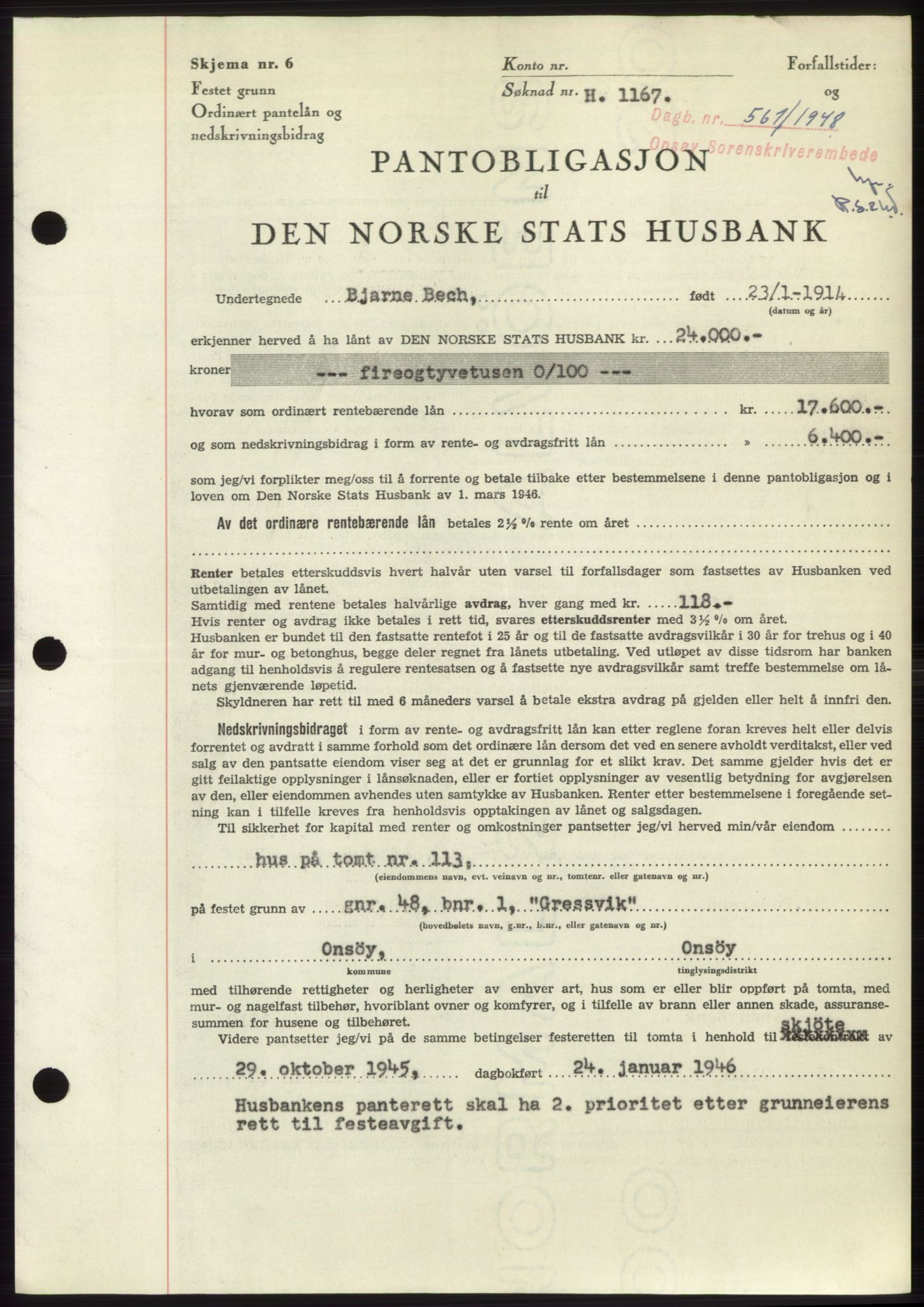 Onsøy sorenskriveri, SAO/A-10474/G/Ga/Gac/L0006: Pantebok nr. B 12-6, 1947-1948, Dagboknr: 561/1948
