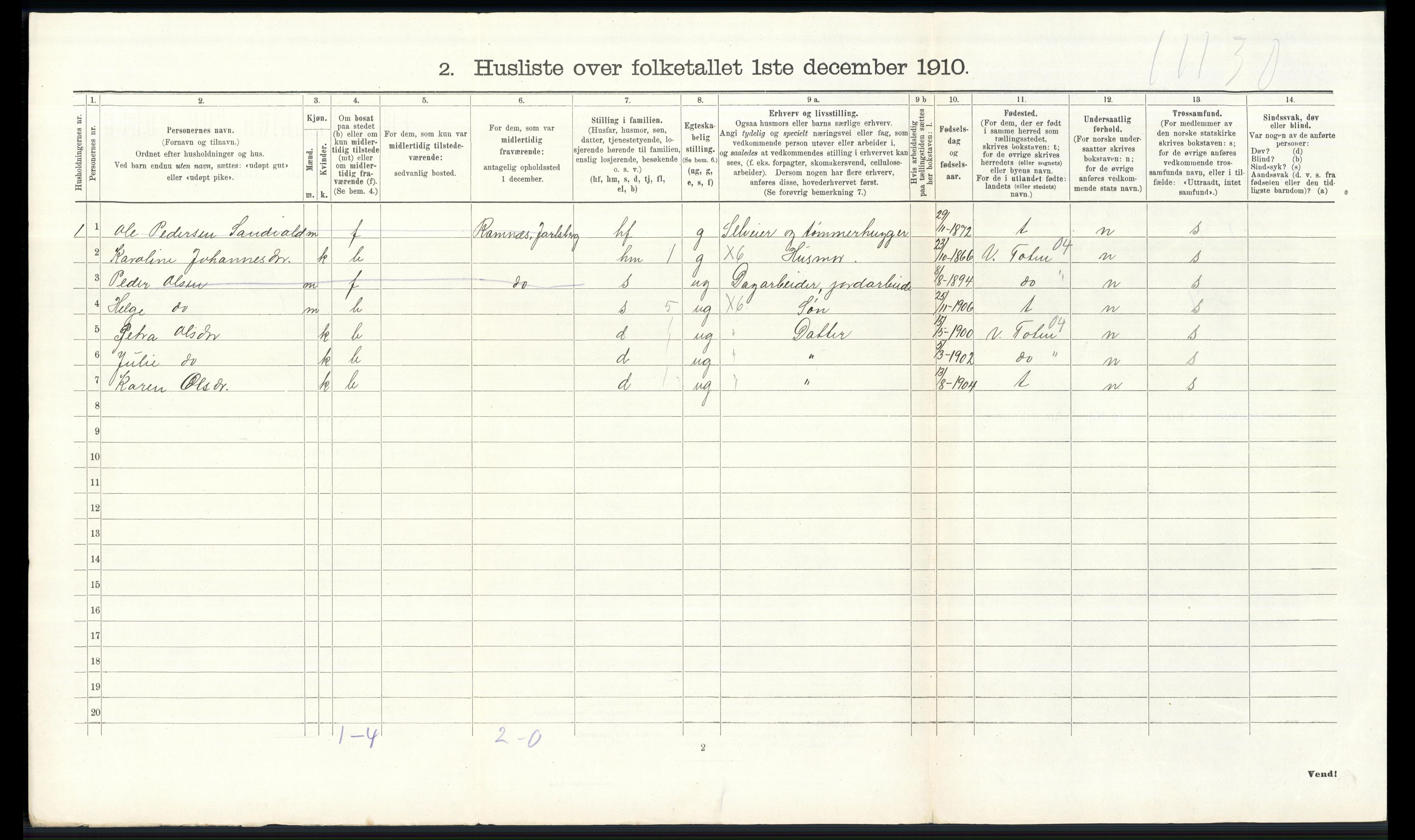 RA, Folketelling 1910 for 0528 Østre Toten herred, 1910, s. 2710