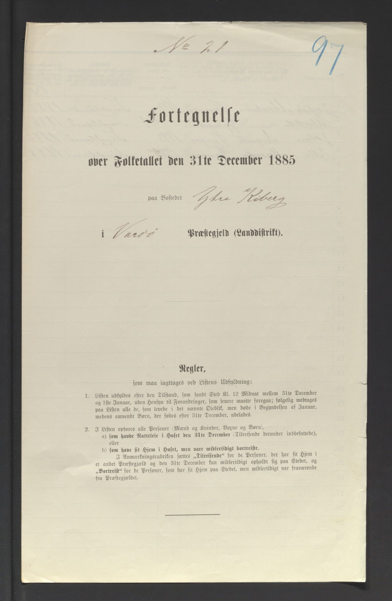 SATØ, Folketelling 1885 for 2028 Vardø herred, 1885, s. 97a
