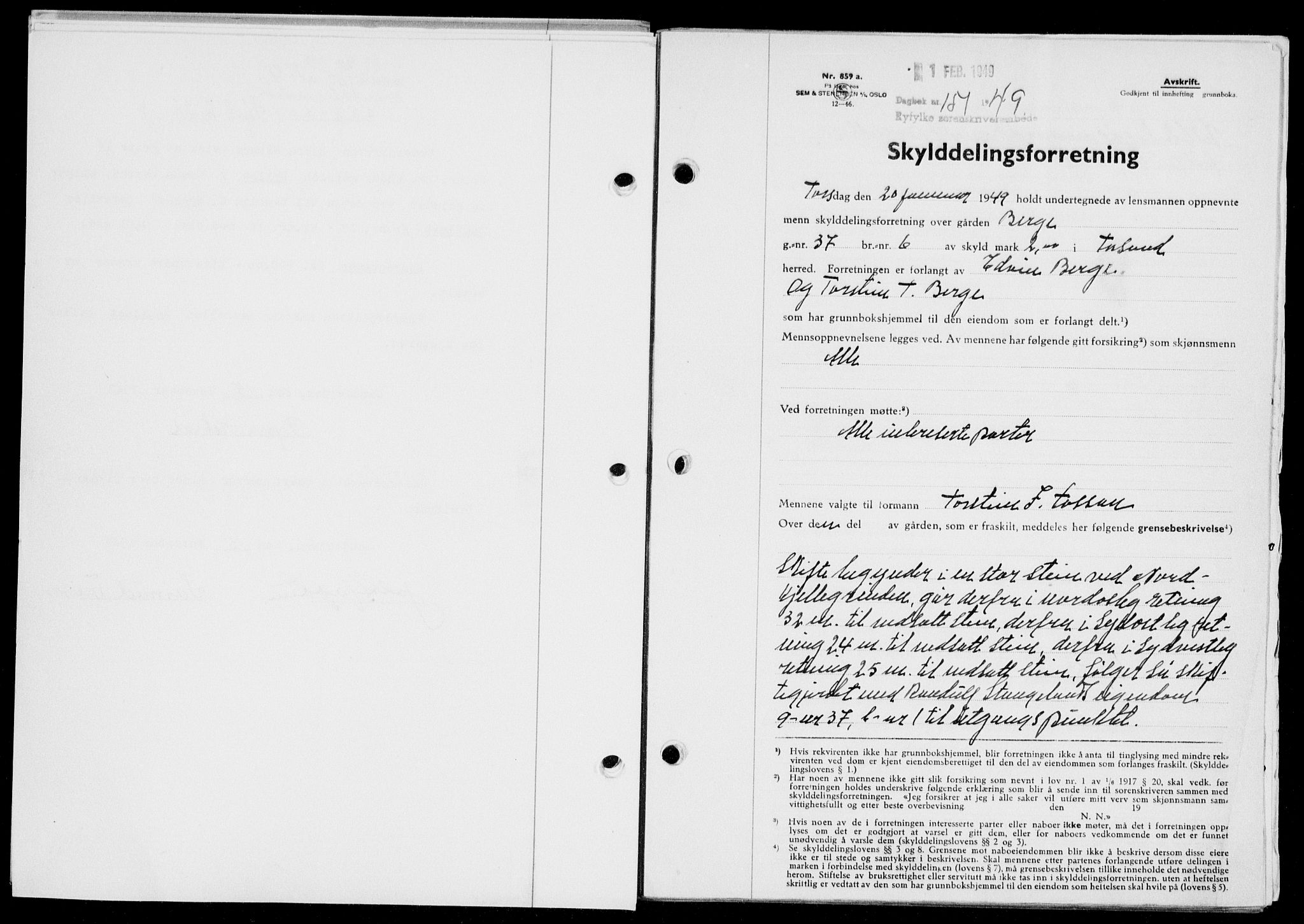 Ryfylke tingrett, SAST/A-100055/001/II/IIB/L0104: Pantebok nr. 83, 1948-1949, Dagboknr: 151/1949