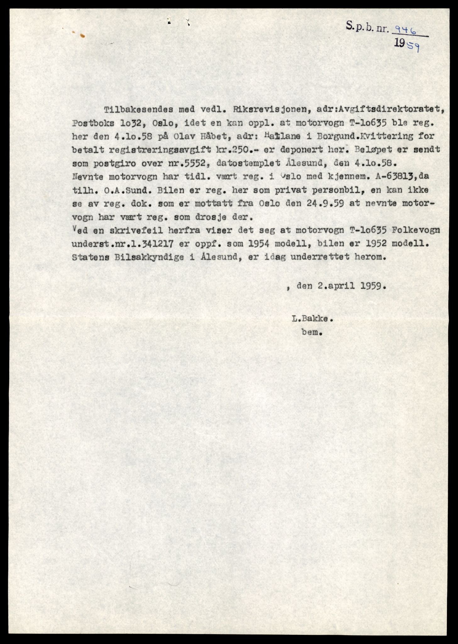 Møre og Romsdal vegkontor - Ålesund trafikkstasjon, AV/SAT-A-4099/F/Fe/L0022: Registreringskort for kjøretøy T 10584 - T 10694, 1927-1998, s. 1595