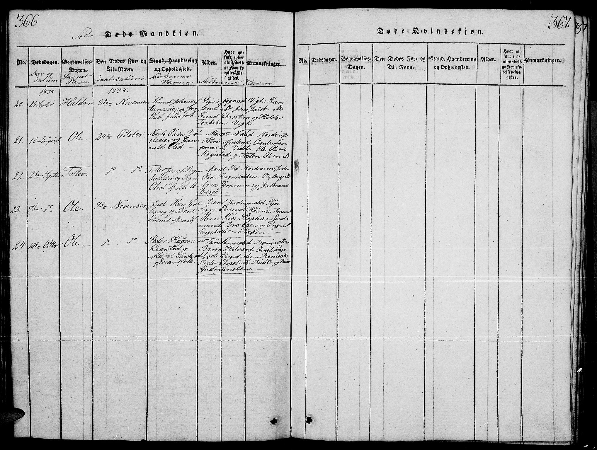 Slidre prestekontor, AV/SAH-PREST-134/H/Ha/Hab/L0001: Klokkerbok nr. 1, 1814-1838, s. 366-367