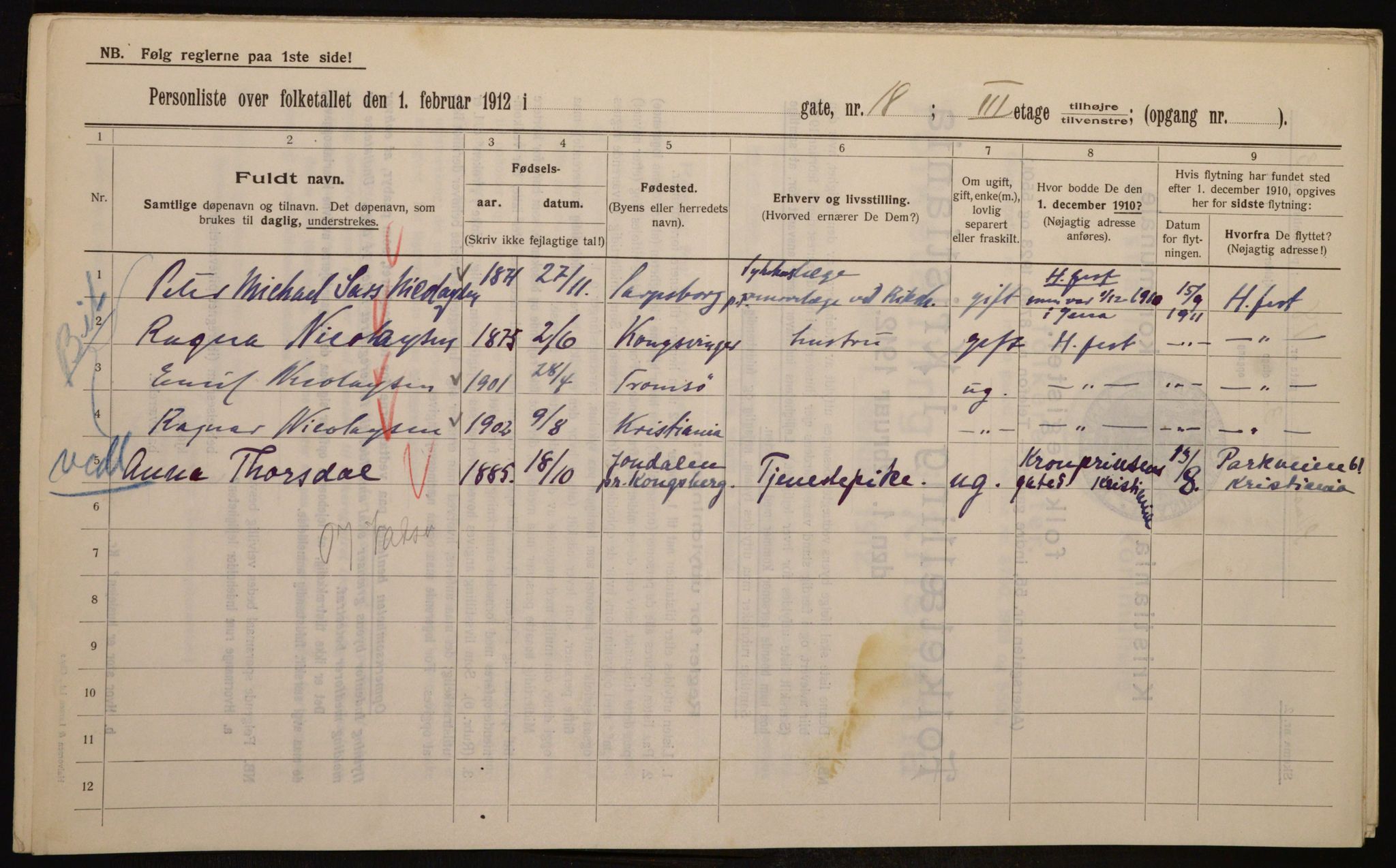 OBA, Kommunal folketelling 1.2.1912 for Kristiania, 1912, s. 101967