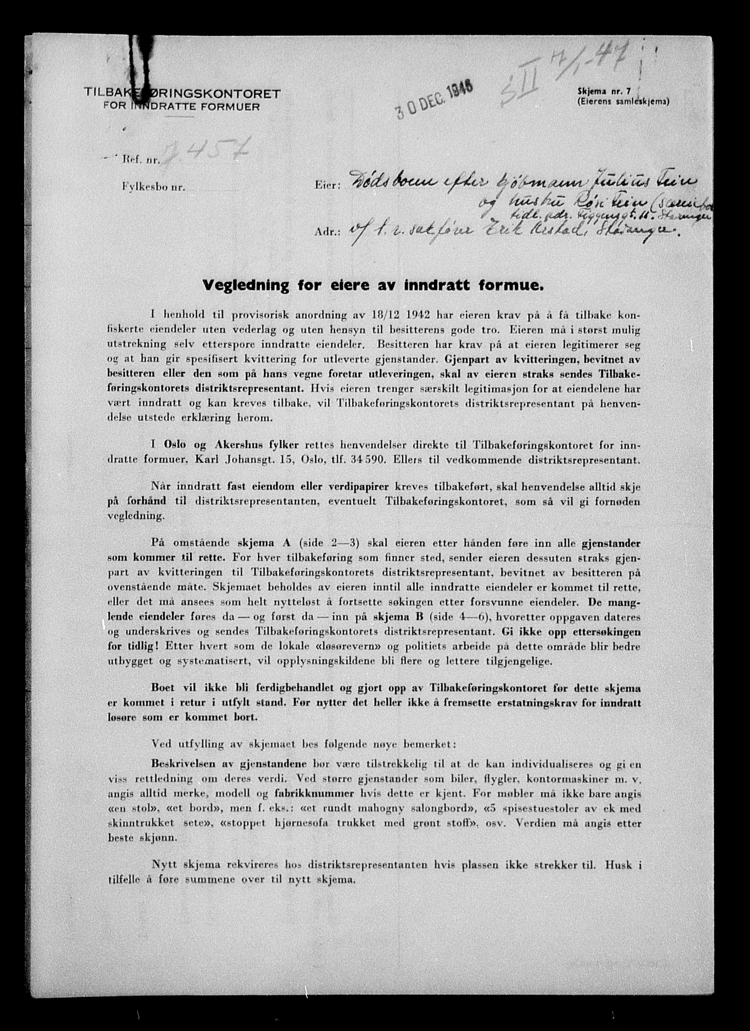 Justisdepartementet, Tilbakeføringskontoret for inndratte formuer, AV/RA-S-1564/H/Hc/Hcd/L0995: --, 1945-1947, s. 218