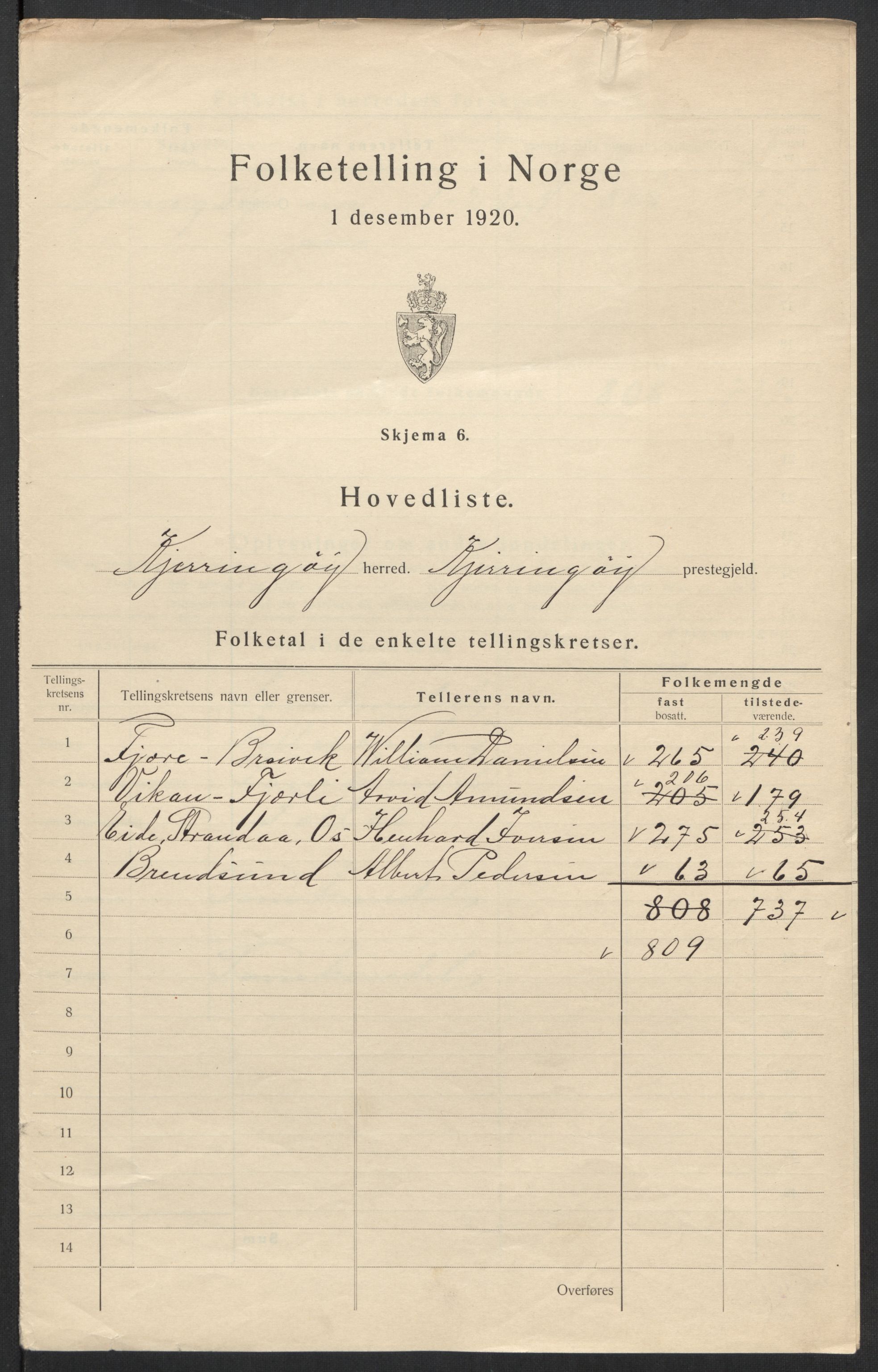 SAT, Folketelling 1920 for 1844 Kjerringøy herred, 1920, s. 4